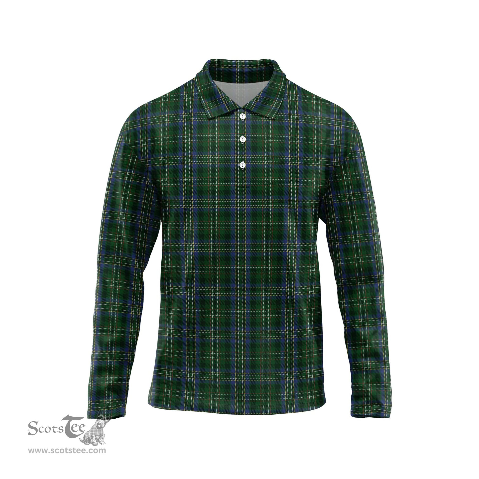 Scottish Scott Hunting Tartan Long Sleeve Plaid Polo Shirt