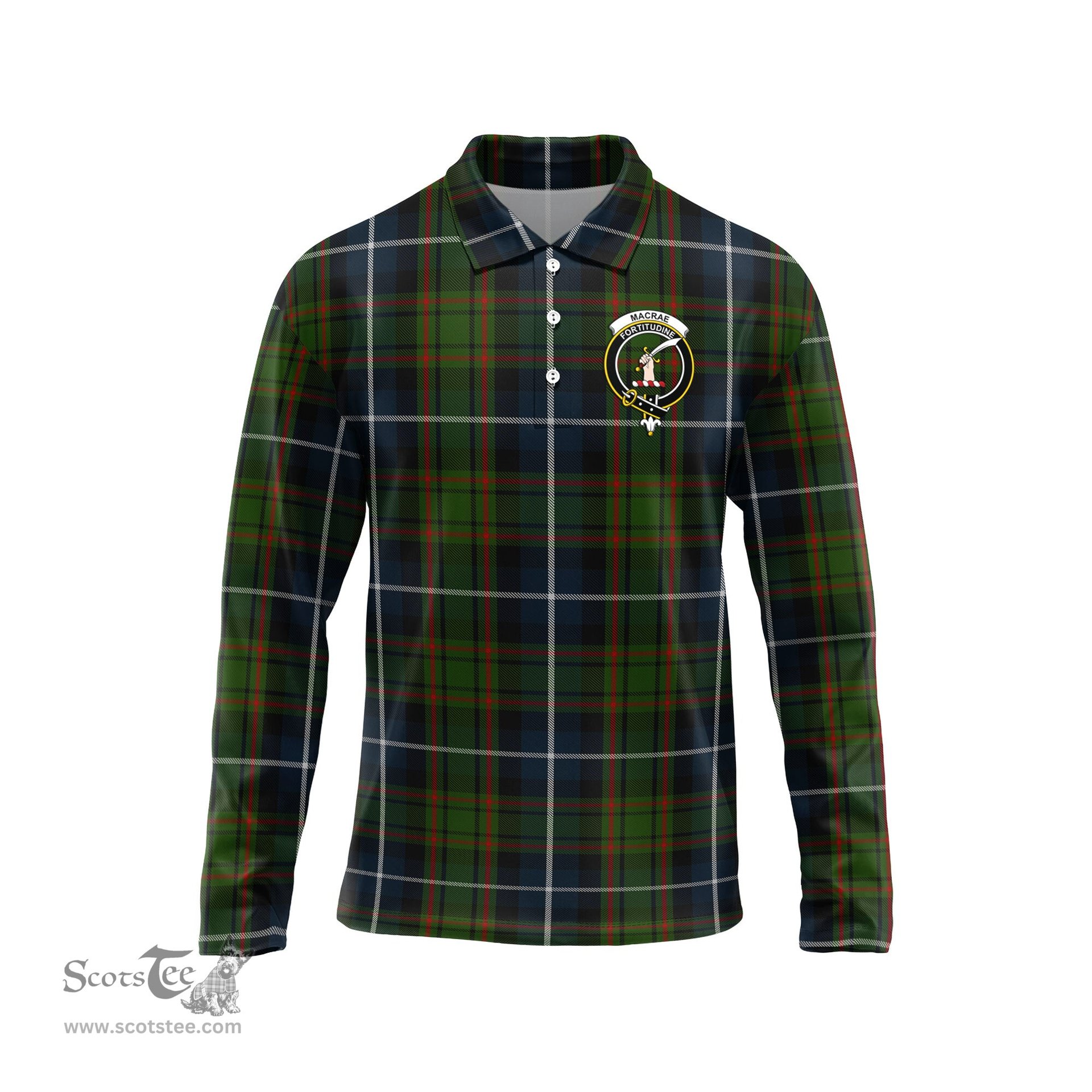 Scottish MacRae Hunting Clan Crest Tartan Polo Long Sleeve Plaid Polo Shirt