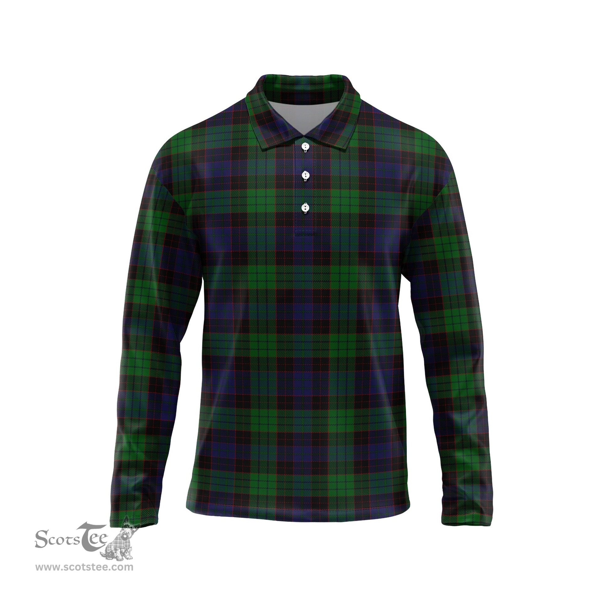 Scottish Stewart Old Tartan Long Sleeve Plaid Polo Shirt