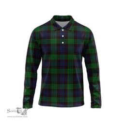 Scottish Stewart Old Tartan Long Sleeve Plaid Polo Shirt