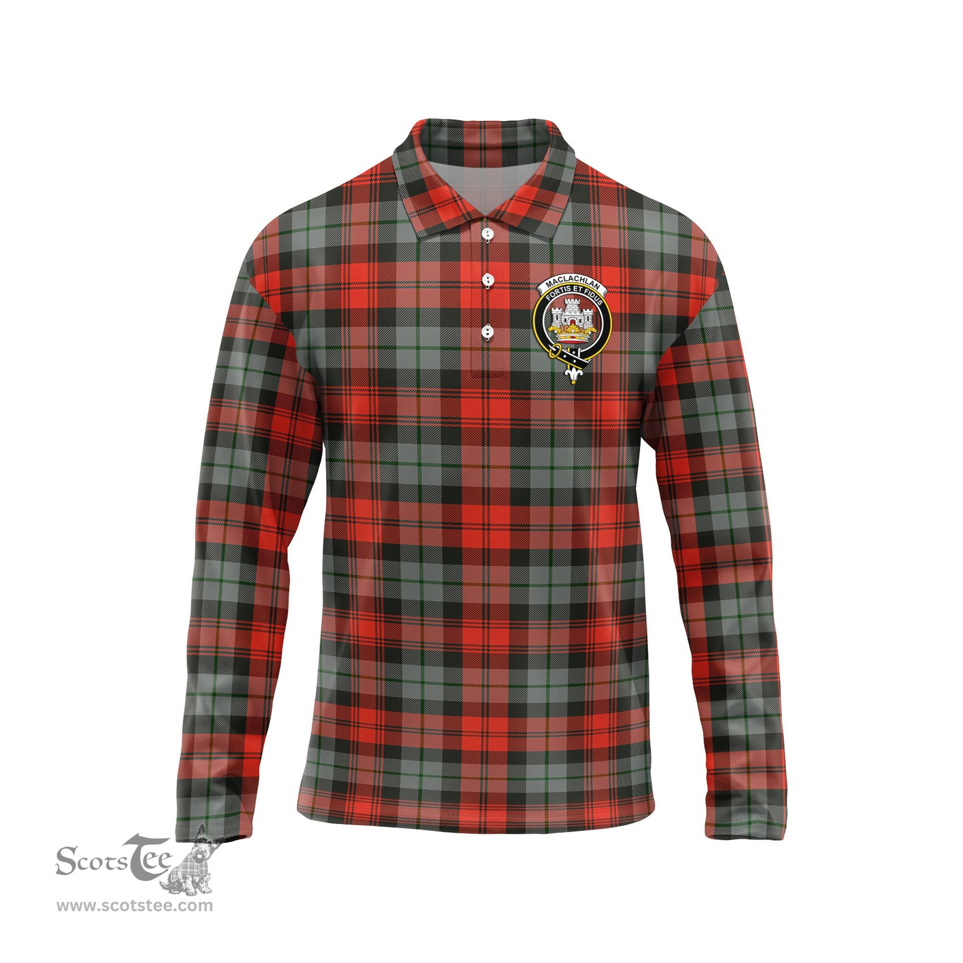 Scottish MacLachlan Weathered Clan Crest Tartan Polo Long Sleeve Plaid Polo Shirt