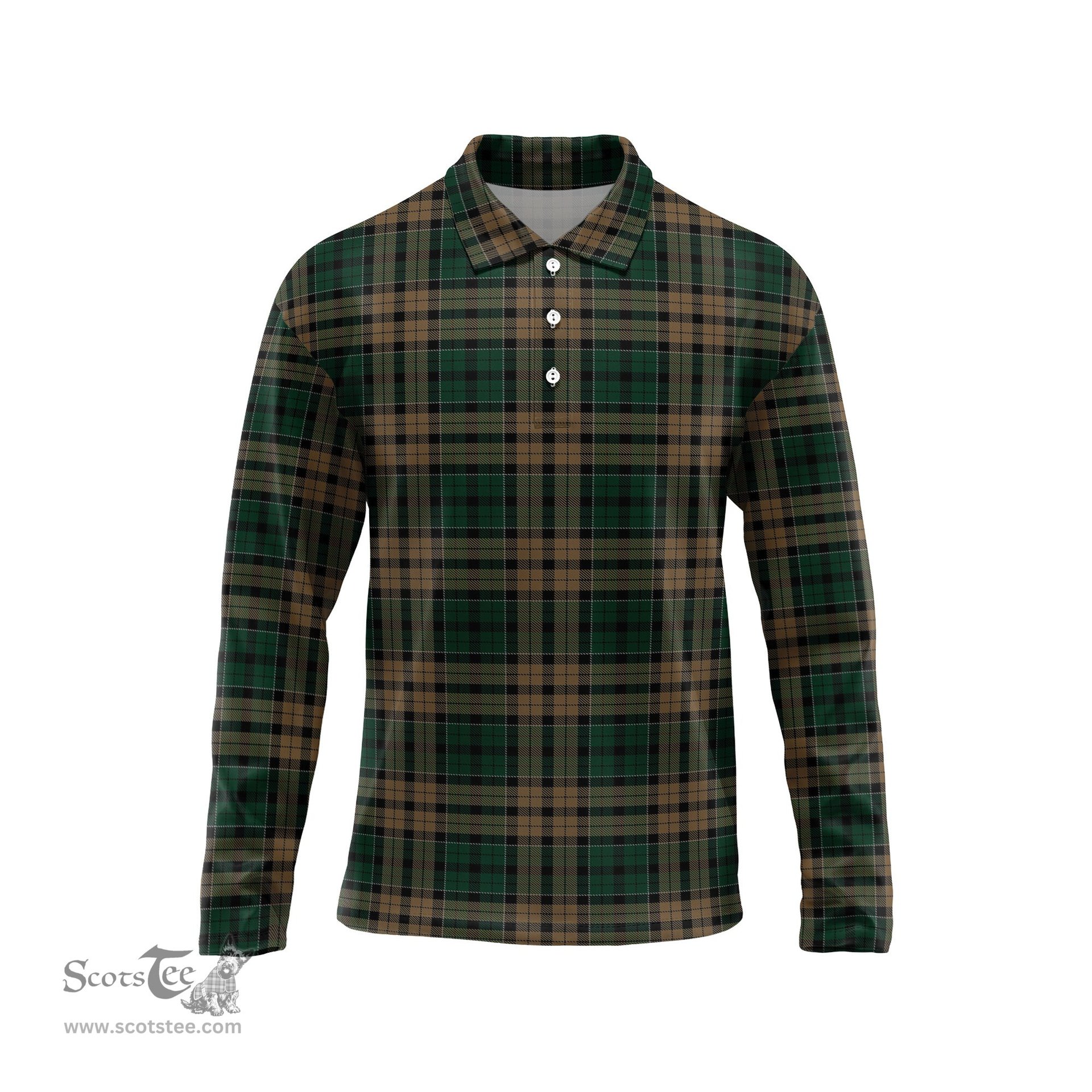 Scottish Sackett Tartan Long Sleeve Plaid Polo Shirt