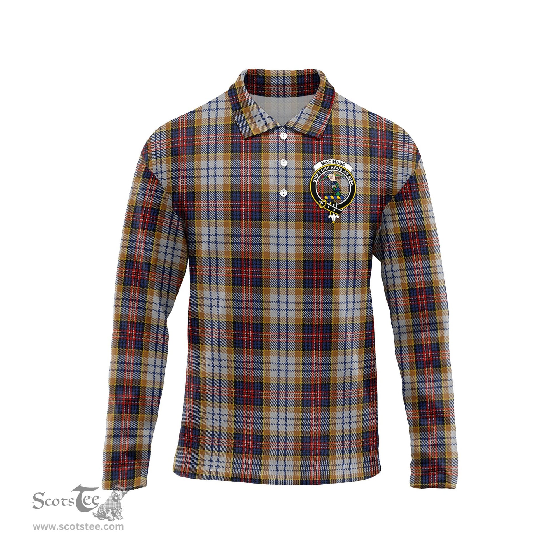 Scottish MacInnes Ancient Hunting Clan Crest Tartan Polo Long Sleeve Plaid Polo Shirt
