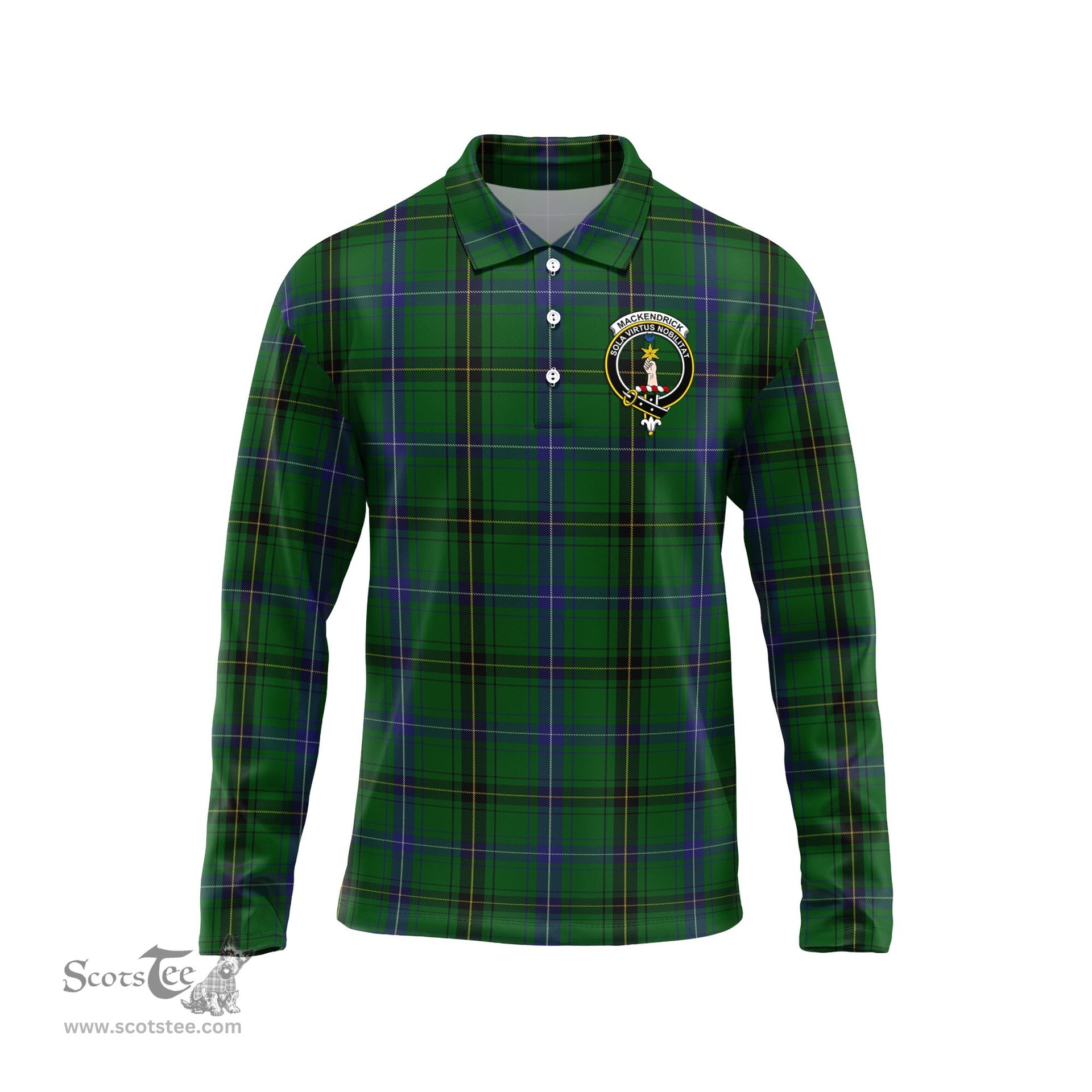 Scottish MacKendrick Clan Crest Tartan Polo Long Sleeve Plaid Polo Shirt