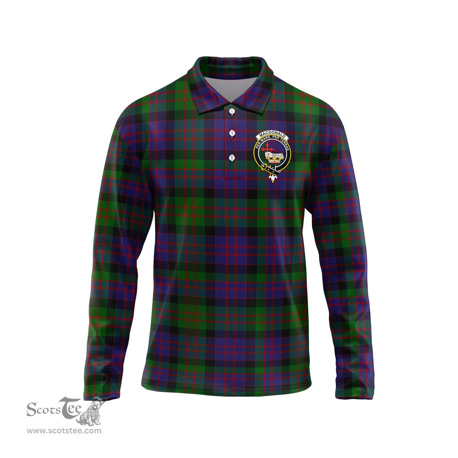 Scottish MacDonald Clan Crest Tartan Polo Long Sleeve Plaid Polo Shirt