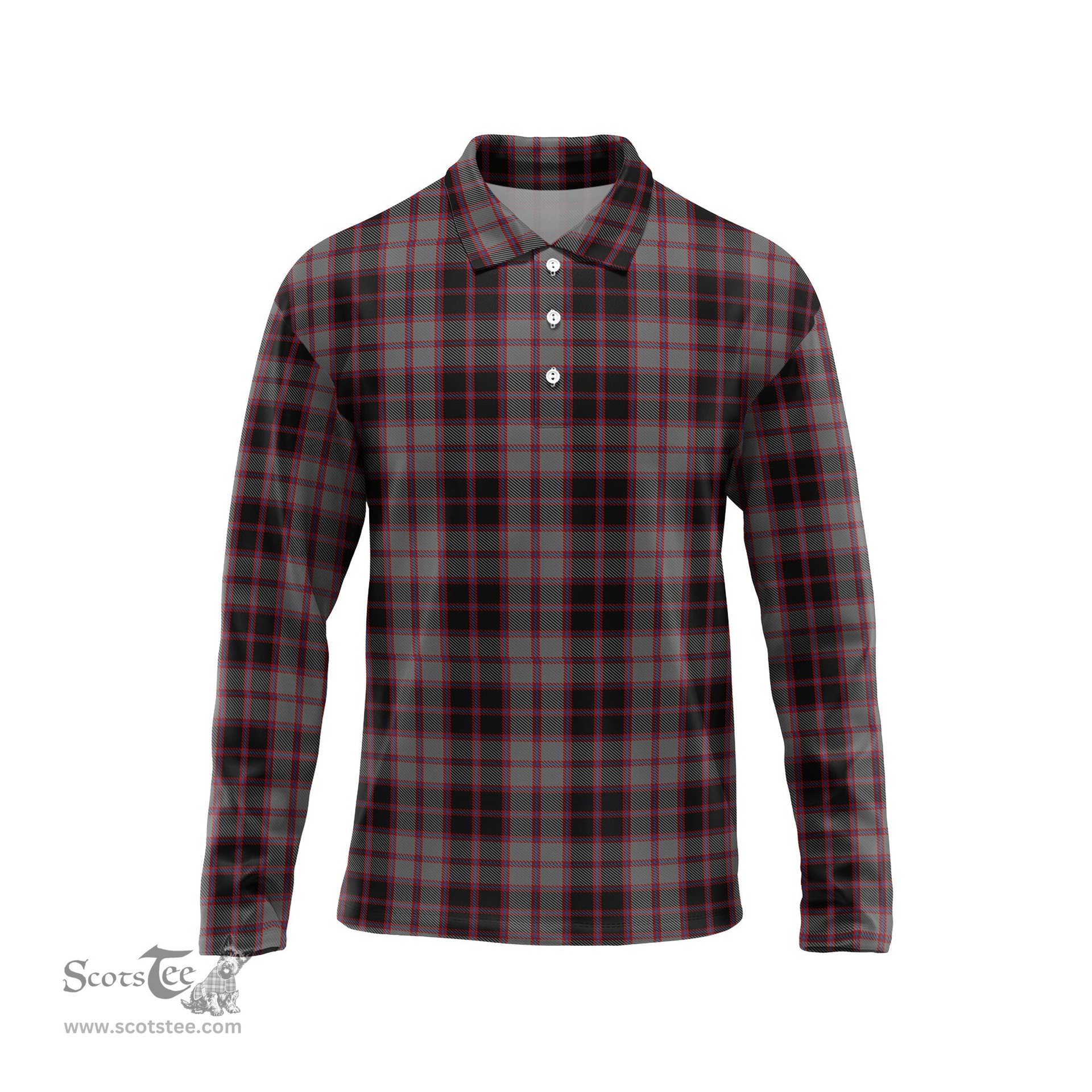 Scottish MacPherson Hunting Tartan Long Sleeve Plaid Polo Shirt