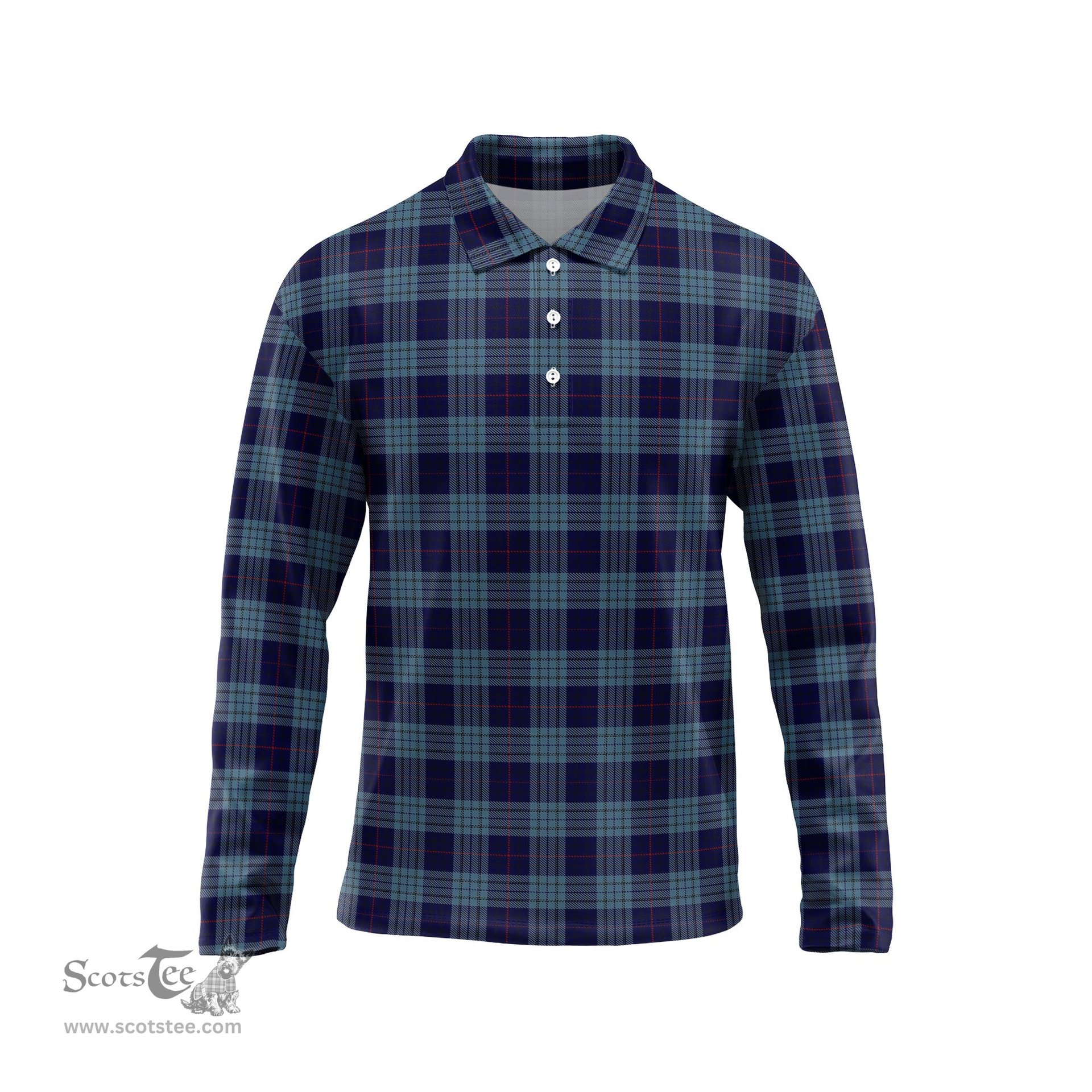 Scottish Roberts of Wales Tartan Long Sleeve Plaid Polo Shirt