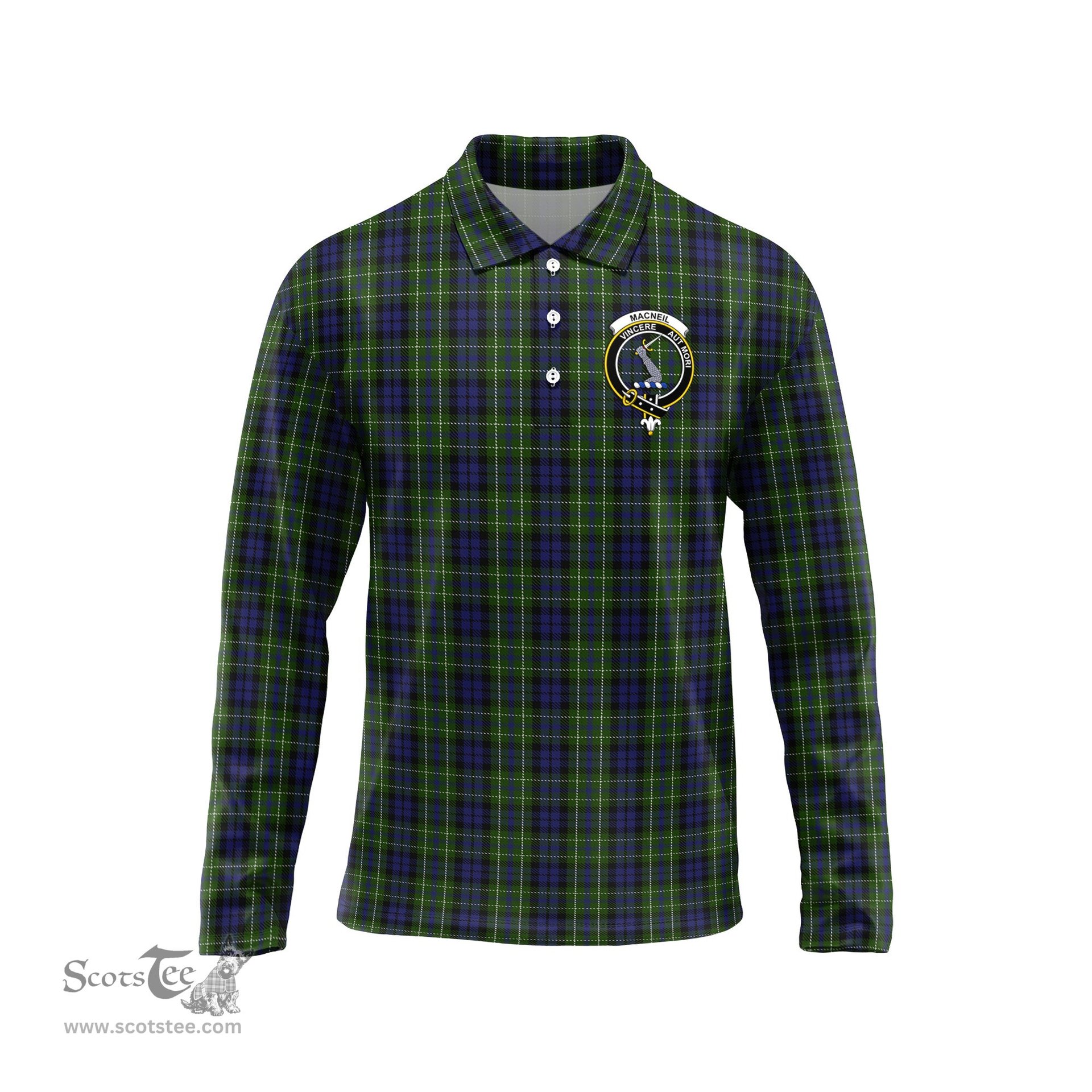 Scottish MacNeil of Colonsay Clan Crest Tartan Polo Long Sleeve Plaid Polo Shirt