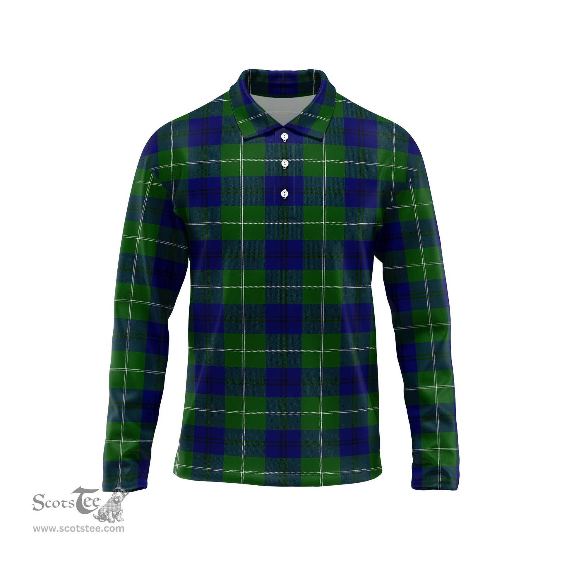 Scottish Oliphant Modern Tartan Long Sleeve Plaid Polo Shirt