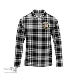 Scottish Menzies Black and White Clan Crest Tartan Polo Long Sleeve Plaid Polo Shirt