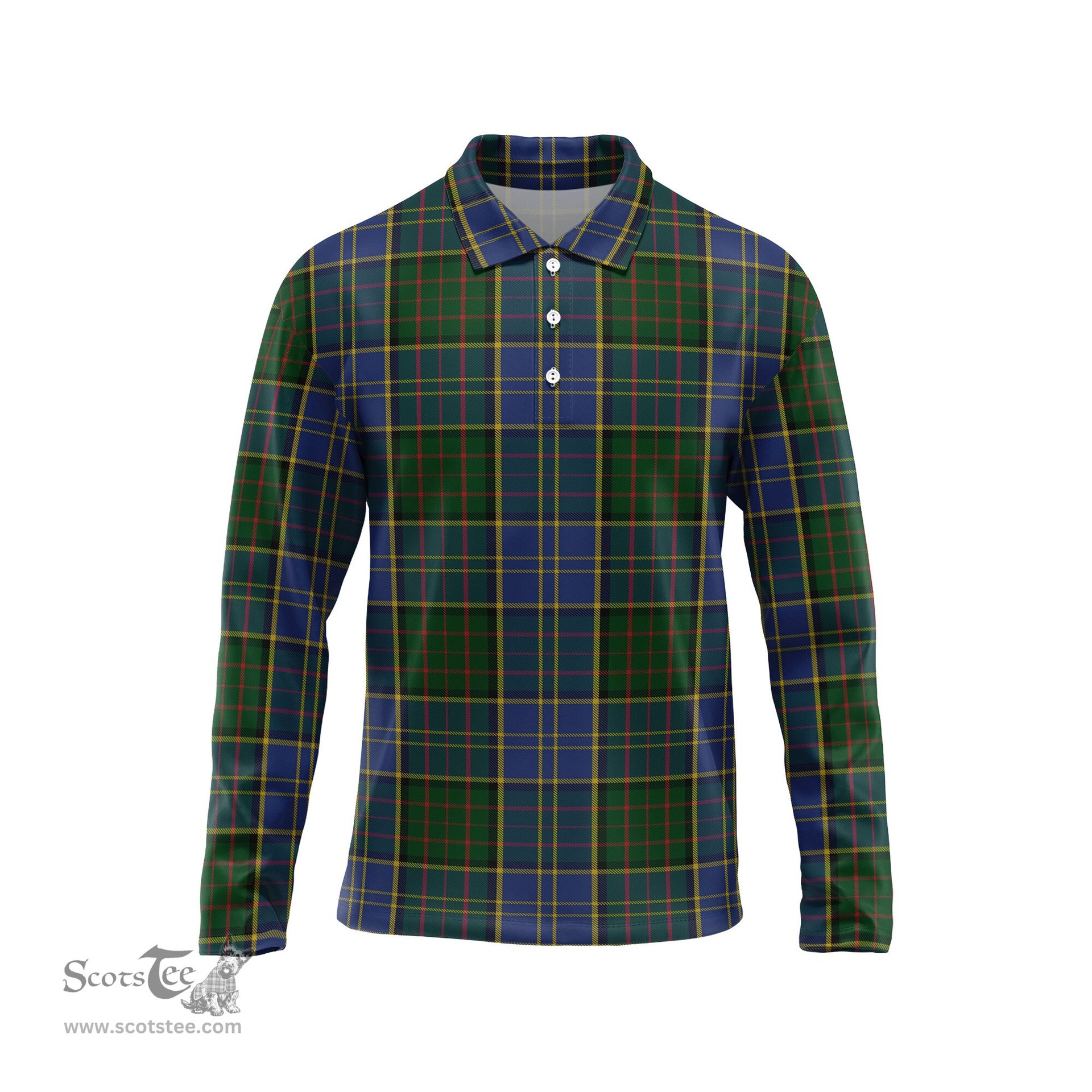 Scottish MacMillan Hunting Tartan Long Sleeve Plaid Polo Shirt