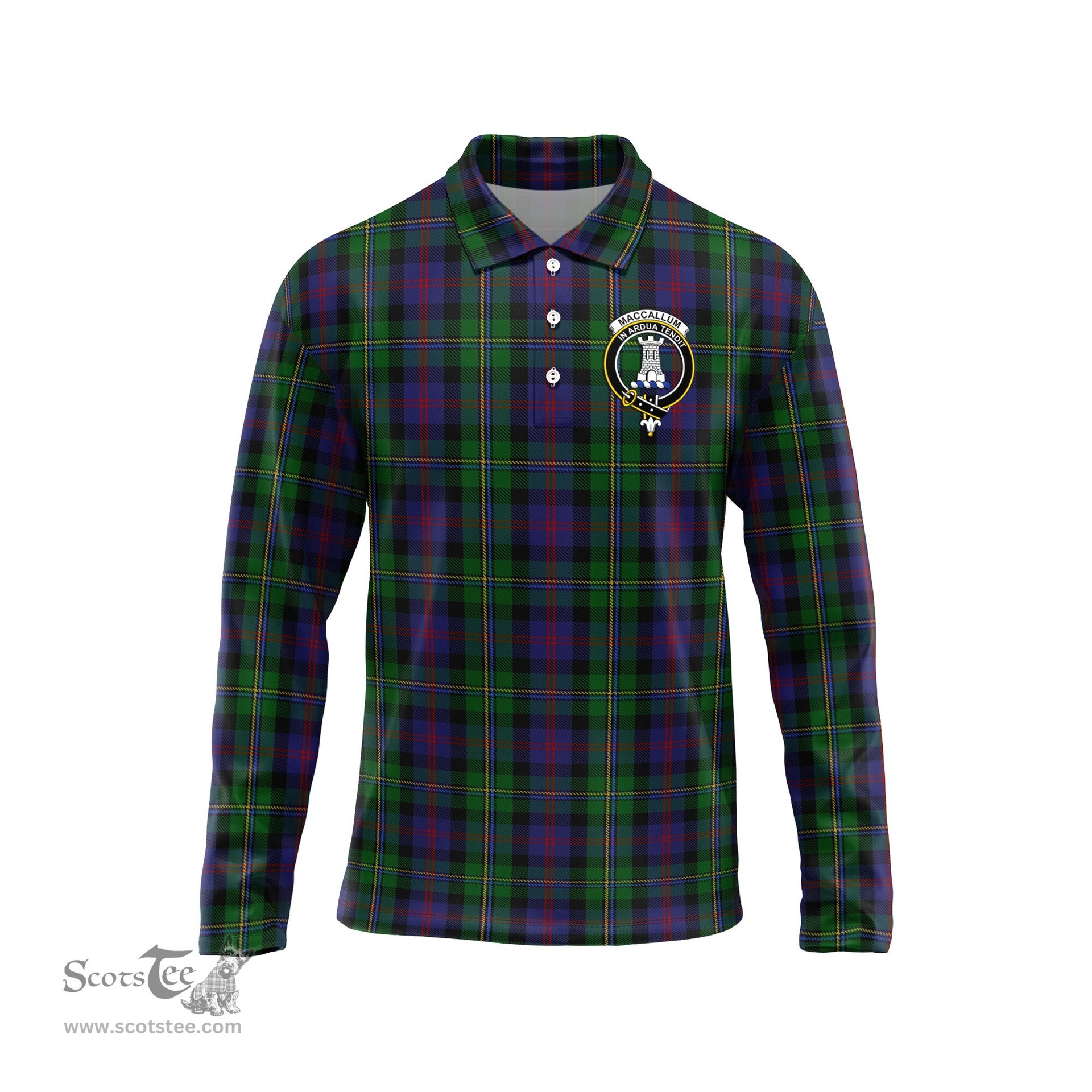 Scottish MacCallum Clan Crest Tartan Polo Long Sleeve Plaid Polo Shirt