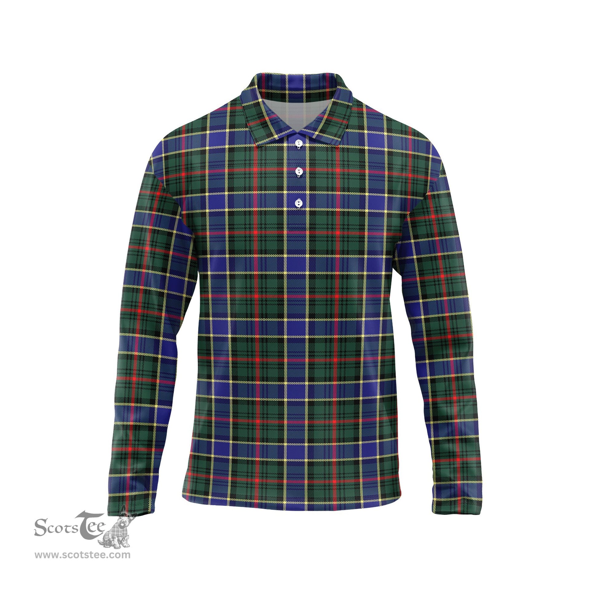 Scottish Ogilvie (Ogilvy) Hunting Modern Tartan Long Sleeve Plaid Polo Shirt