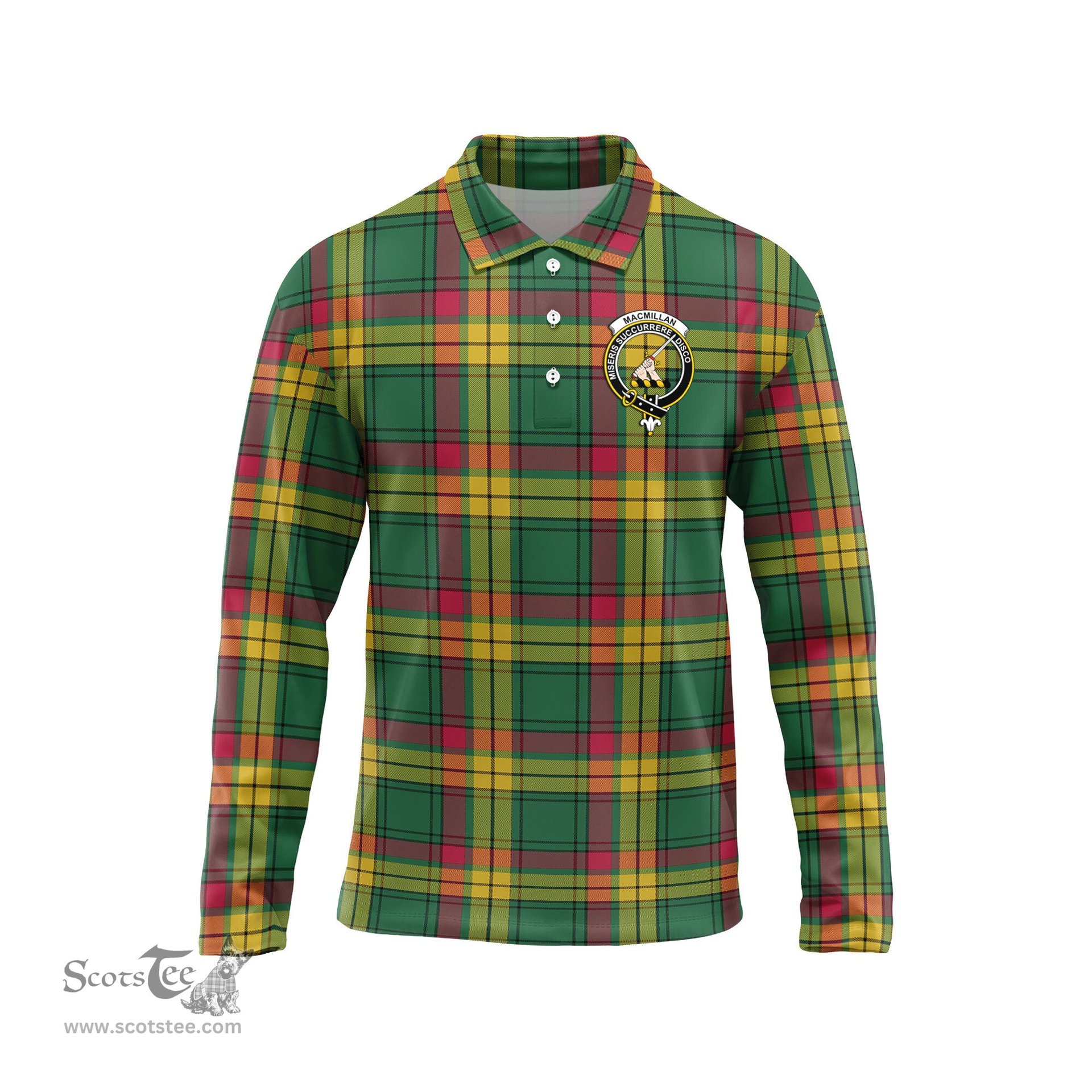 Scottish MacMillan Old Ancient Clan Crest Tartan Polo Long Sleeve Plaid Polo Shirt