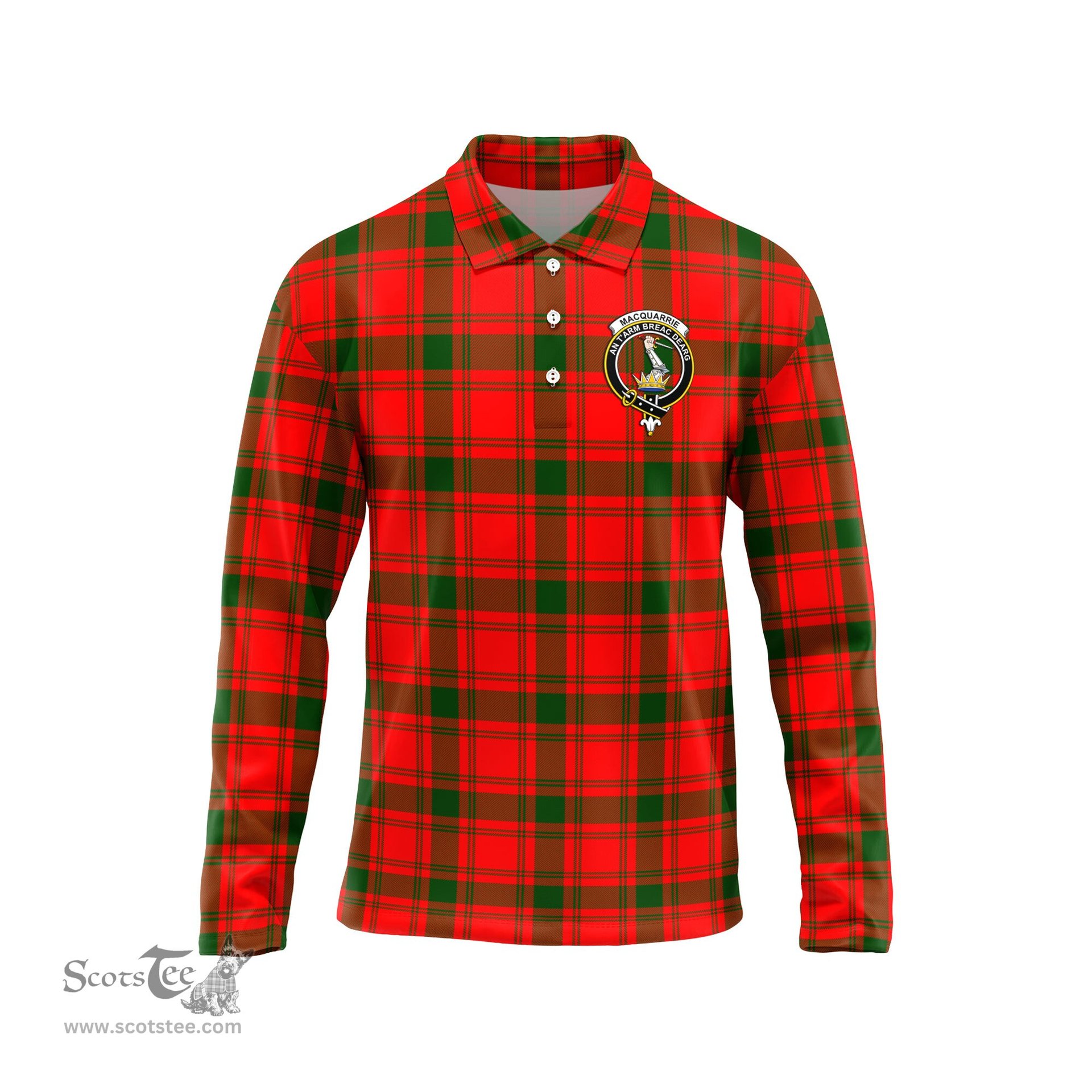 Scottish MacQuarrie Modern Clan Crest Tartan Polo Long Sleeve Plaid Polo Shirt