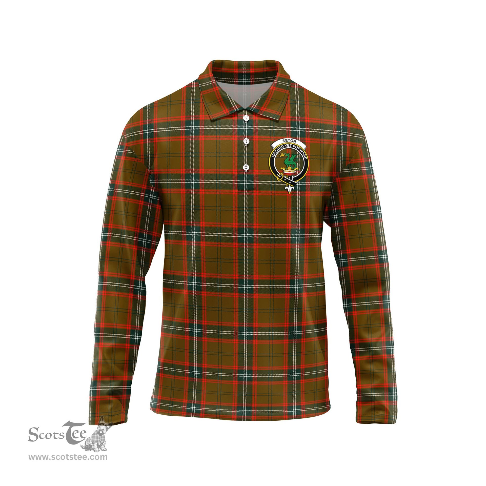 Scottish Seton Hunting Modern Clan Crest Tartan Polo Long Sleeve Plaid Polo Shirt