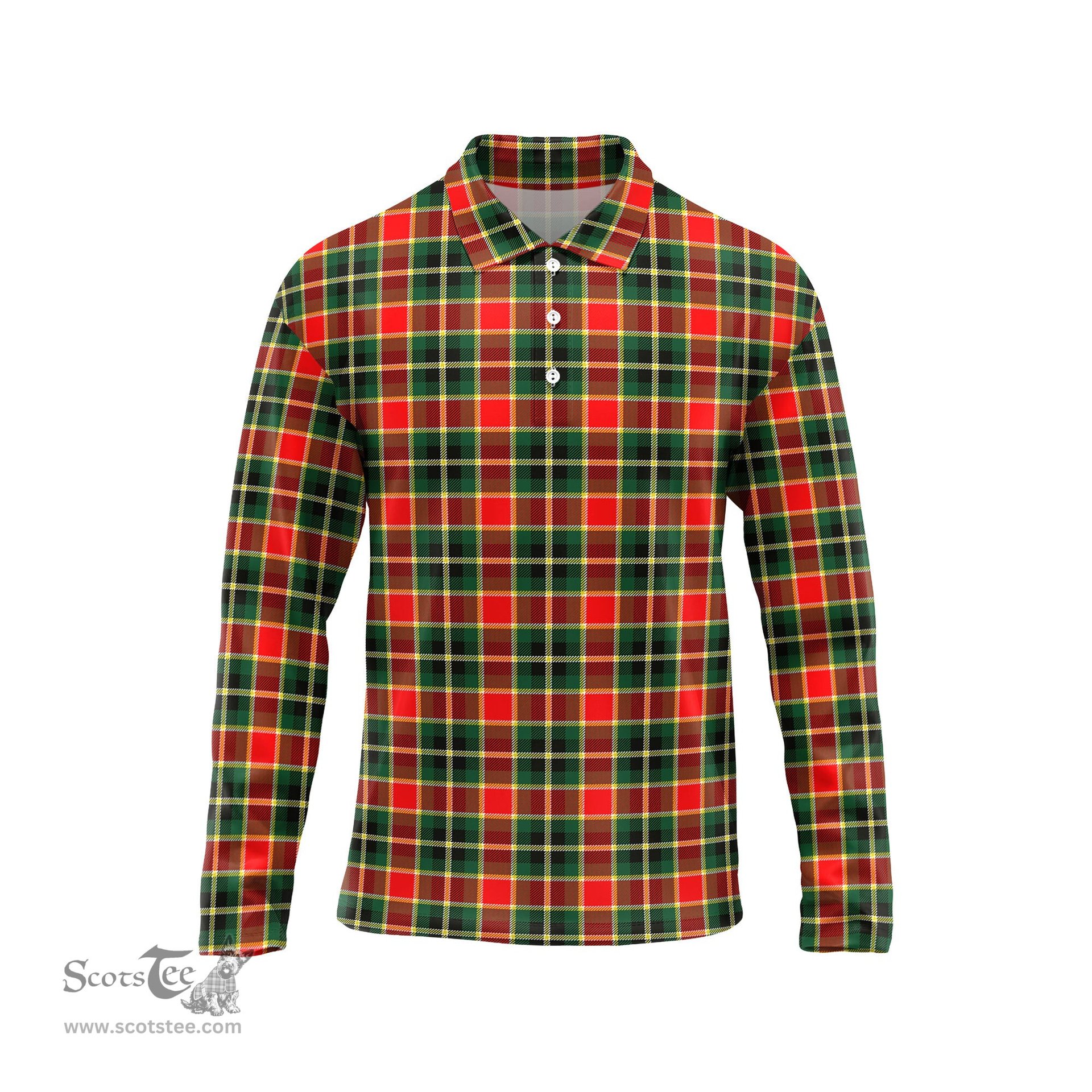 Scottish MacLachlan Hunting Modern Tartan Long Sleeve Plaid Polo Shirt