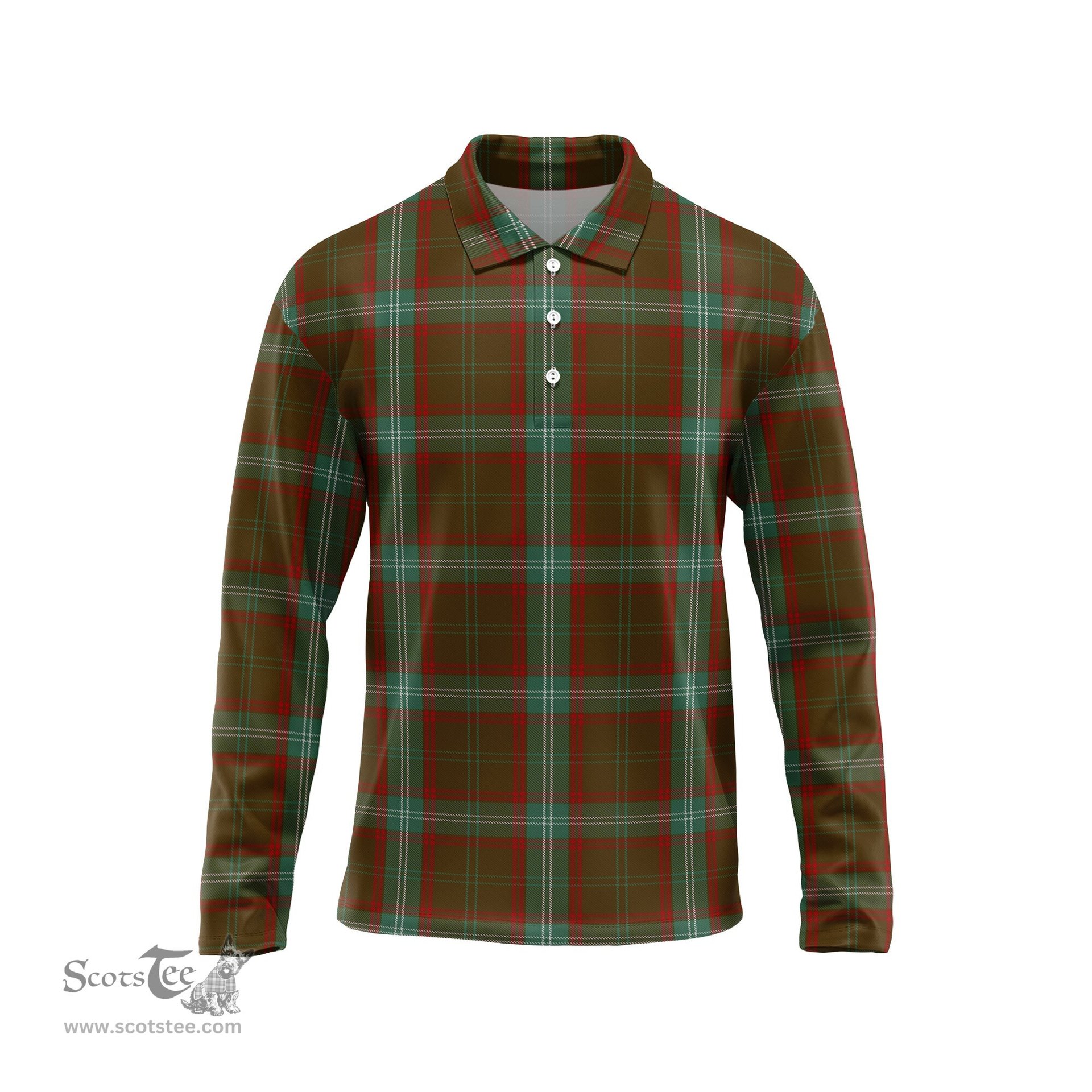 Scottish Seton Hunting Tartan Long Sleeve Plaid Polo Shirt