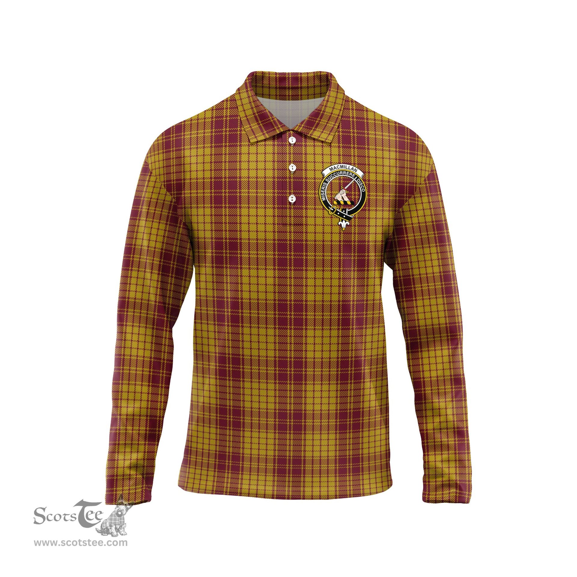 Scottish MacMillan Dress Clan Crest Tartan Polo Long Sleeve Plaid Polo Shirt