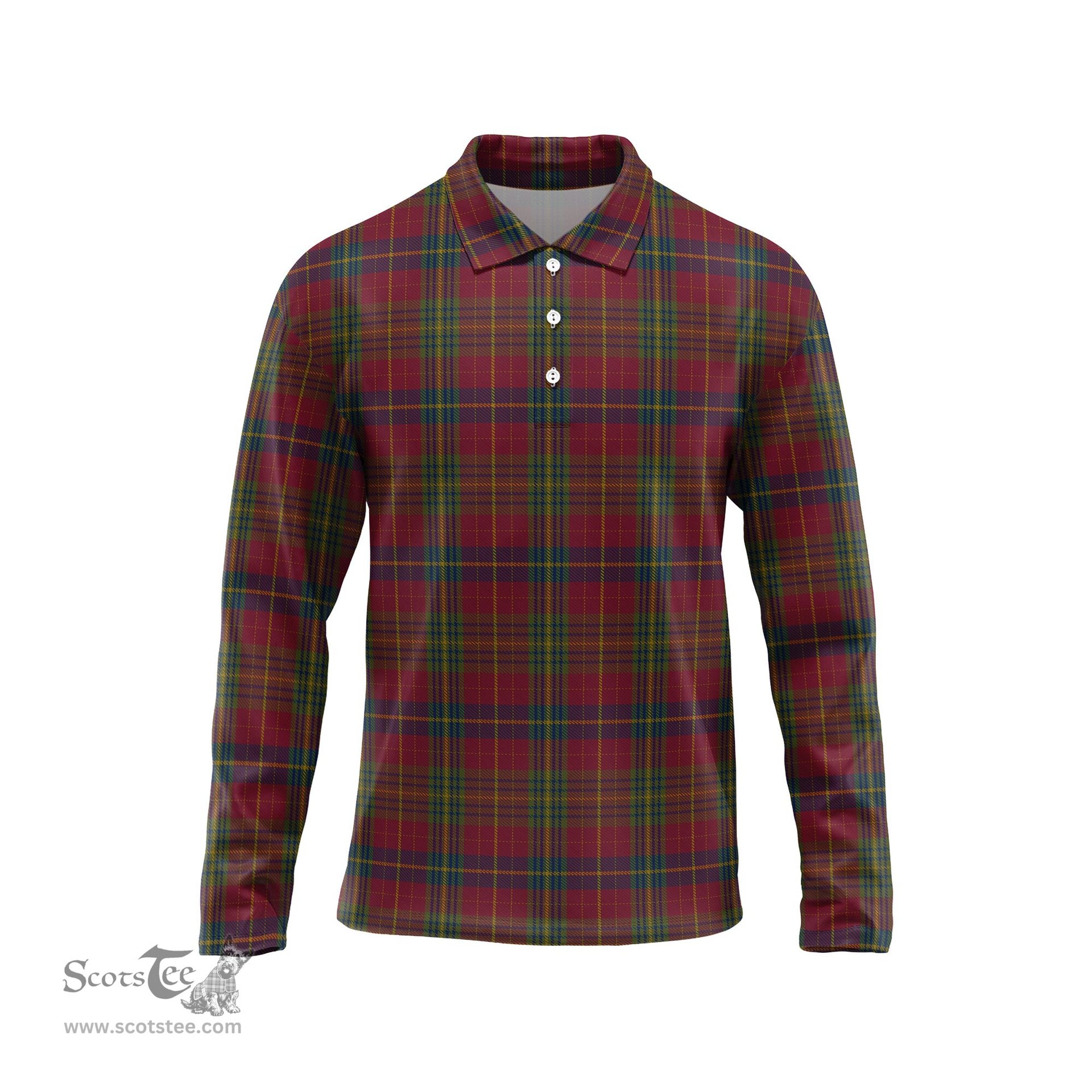 Scottish Rice of Wales Tartan Long Sleeve Plaid Polo Shirt