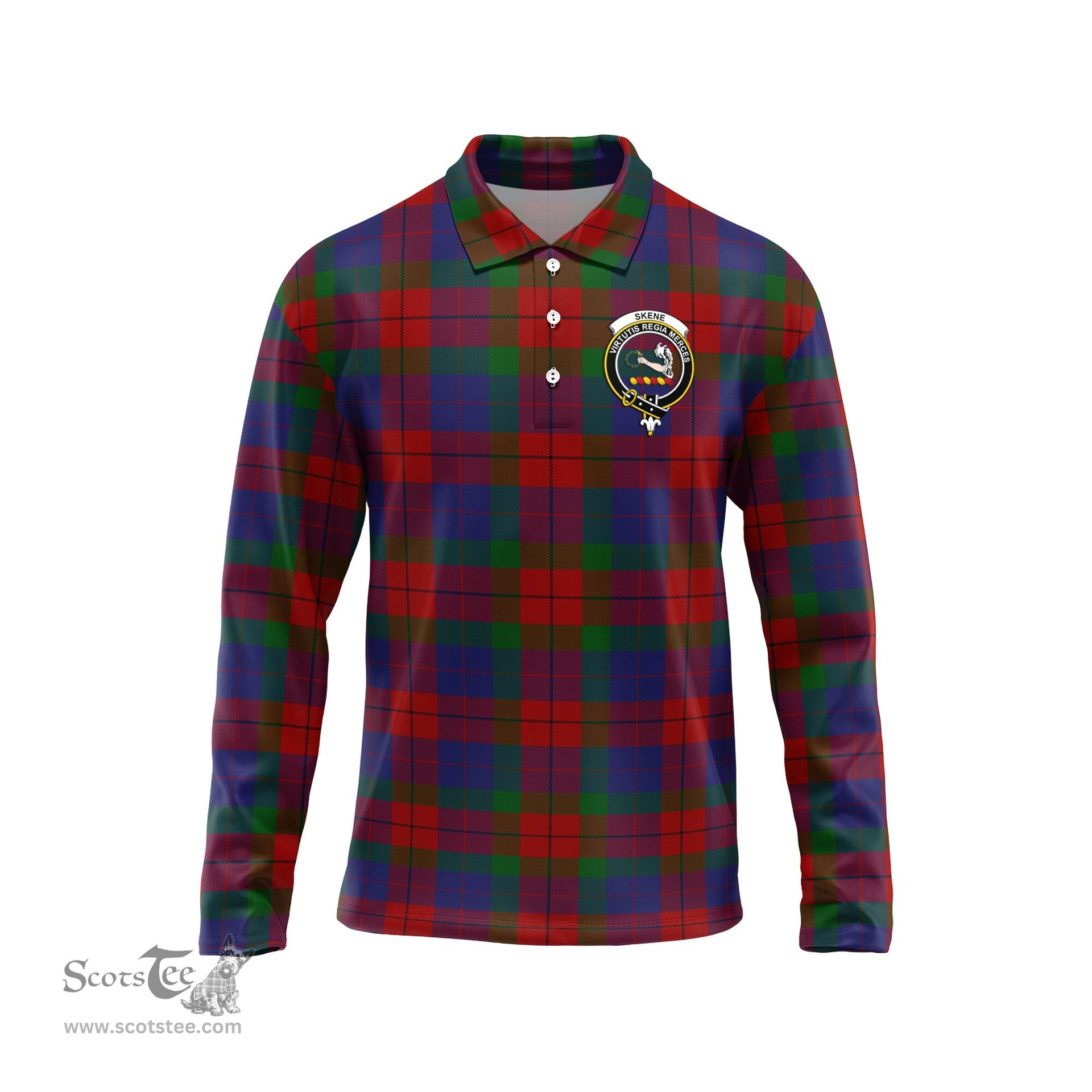 Scottish Skene of Cromar Clan Crest Tartan Polo Long Sleeve Plaid Polo Shirt