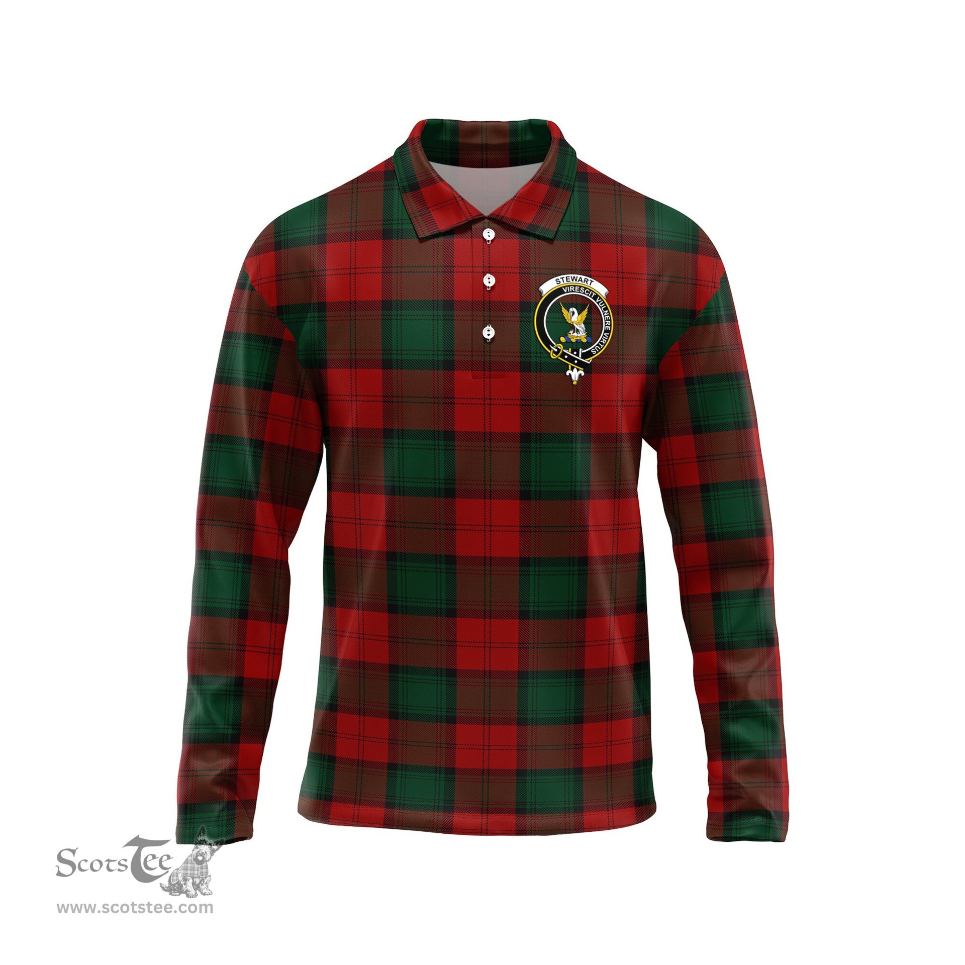 Scottish Stewart of Atholl Clan Crest Tartan Polo Long Sleeve Plaid Polo Shirt