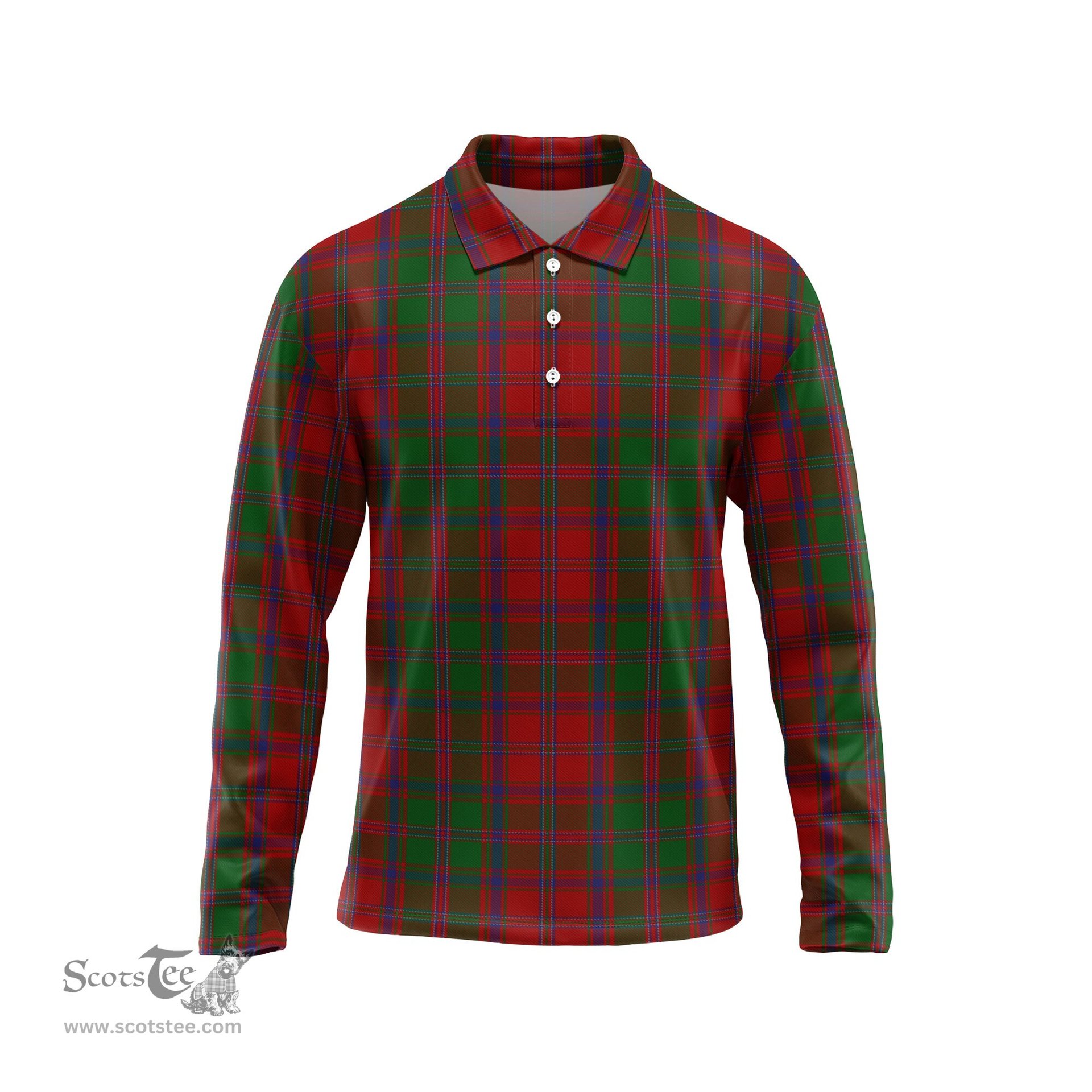 Scottish Stewart of Appin Tartan Long Sleeve Plaid Polo Shirt