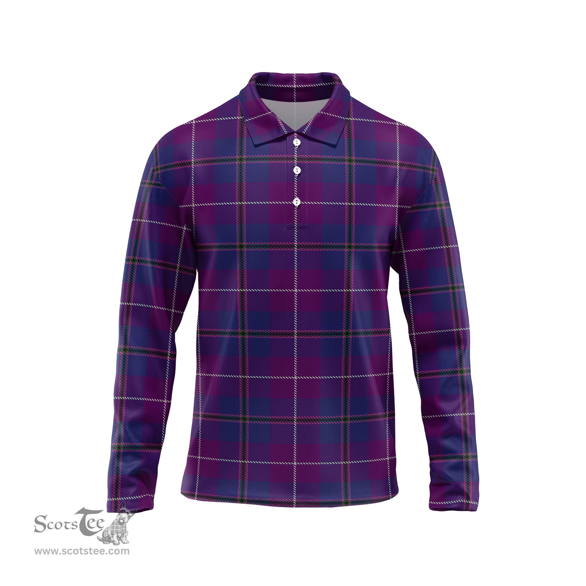 Scottish Pride of Glencoe Tartan Long Sleeve Plaid Polo Shirt