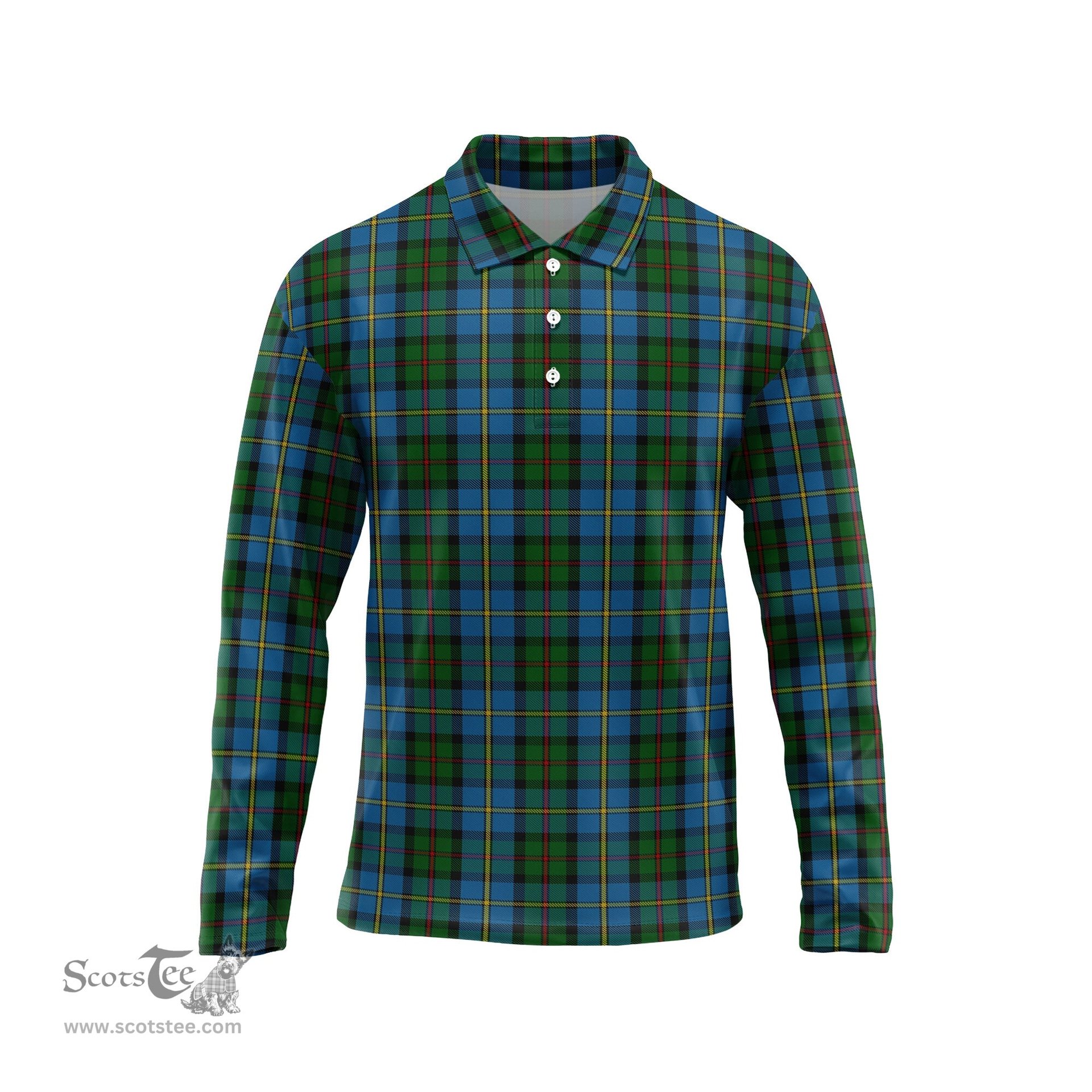 Scottish MacLeod Green Tartan Long Sleeve Plaid Polo Shirt