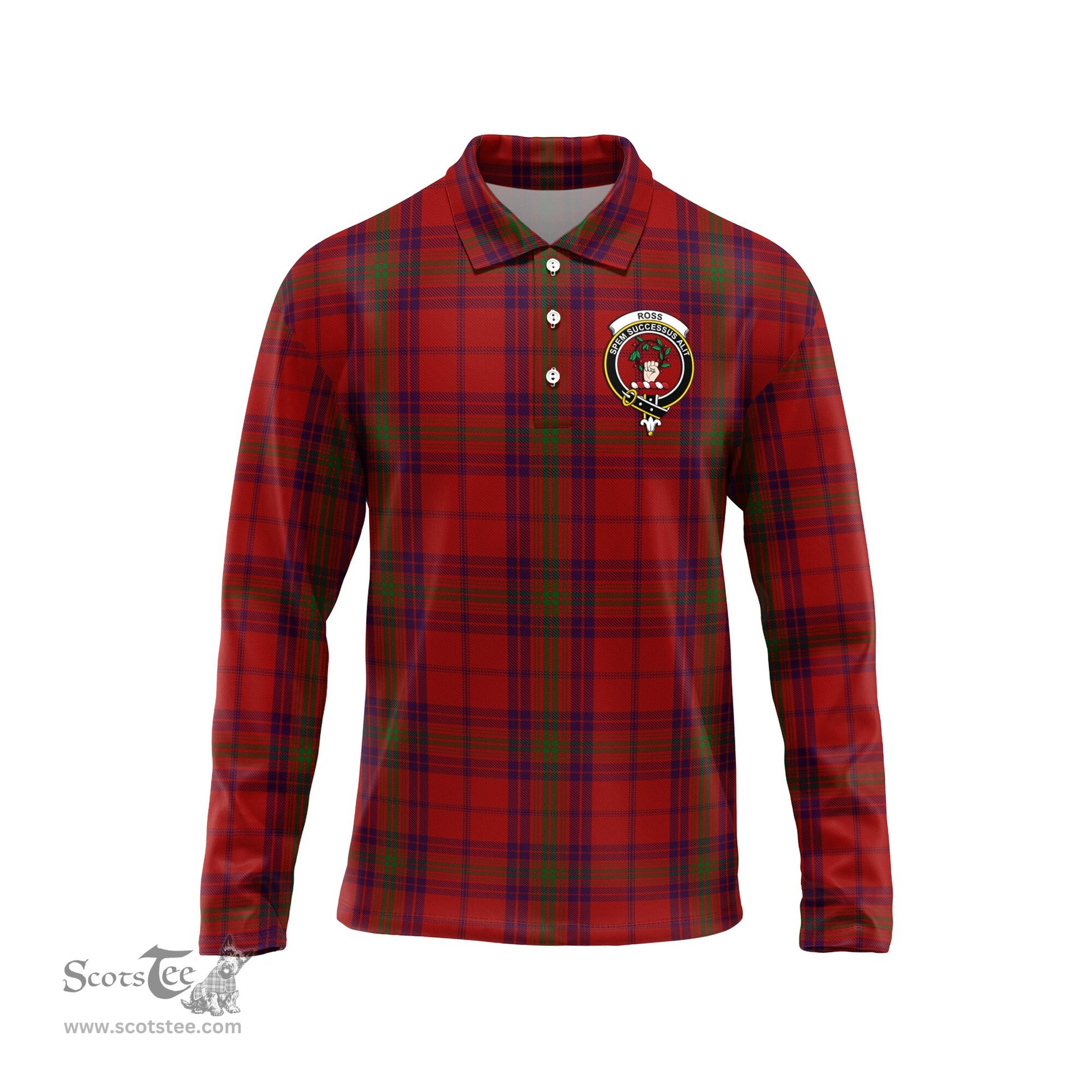 Scottish Ross Old Clan Crest Tartan Polo Long Sleeve Plaid Polo Shirt