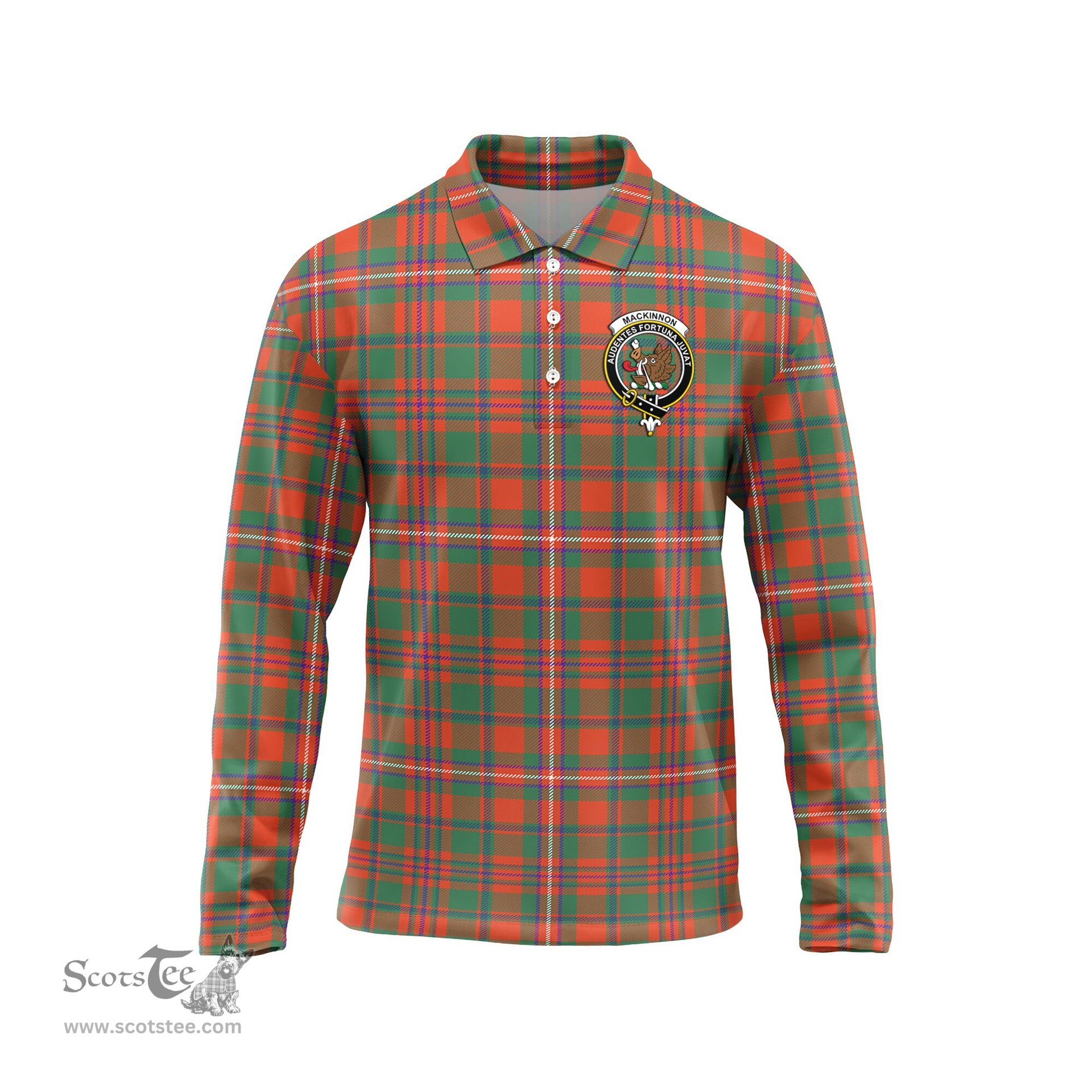 Scottish MacKinnon Ancient Clan Crest Tartan Polo Long Sleeve Plaid Polo Shirt