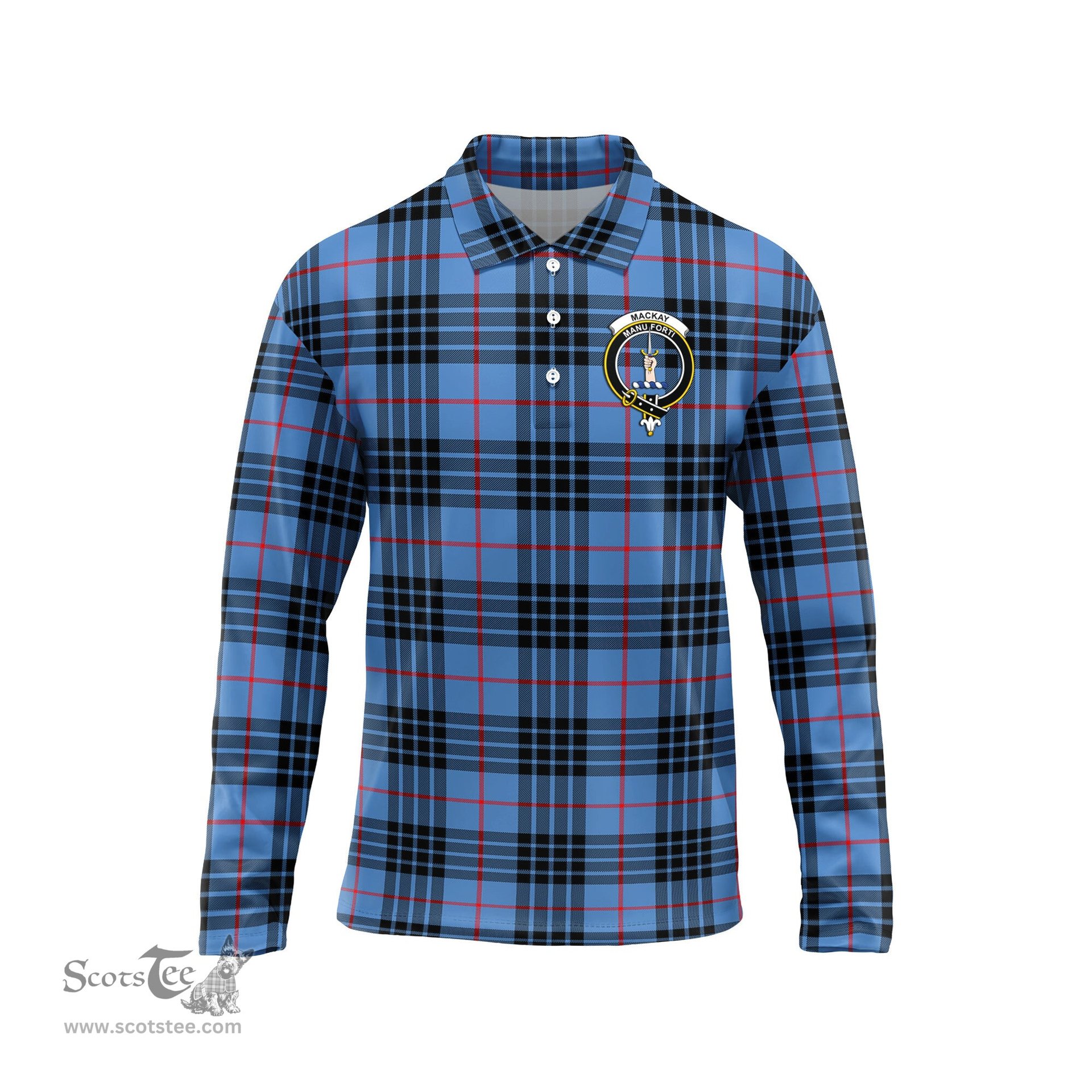 Scottish MacKay Blue Clan Crest Tartan Polo Long Sleeve Plaid Polo Shirt