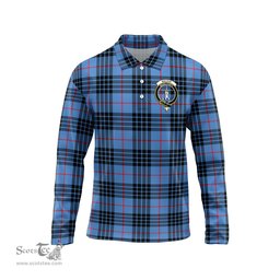 Scottish MacKay Blue Clan Crest Tartan Polo Long Sleeve Plaid Polo Shirt