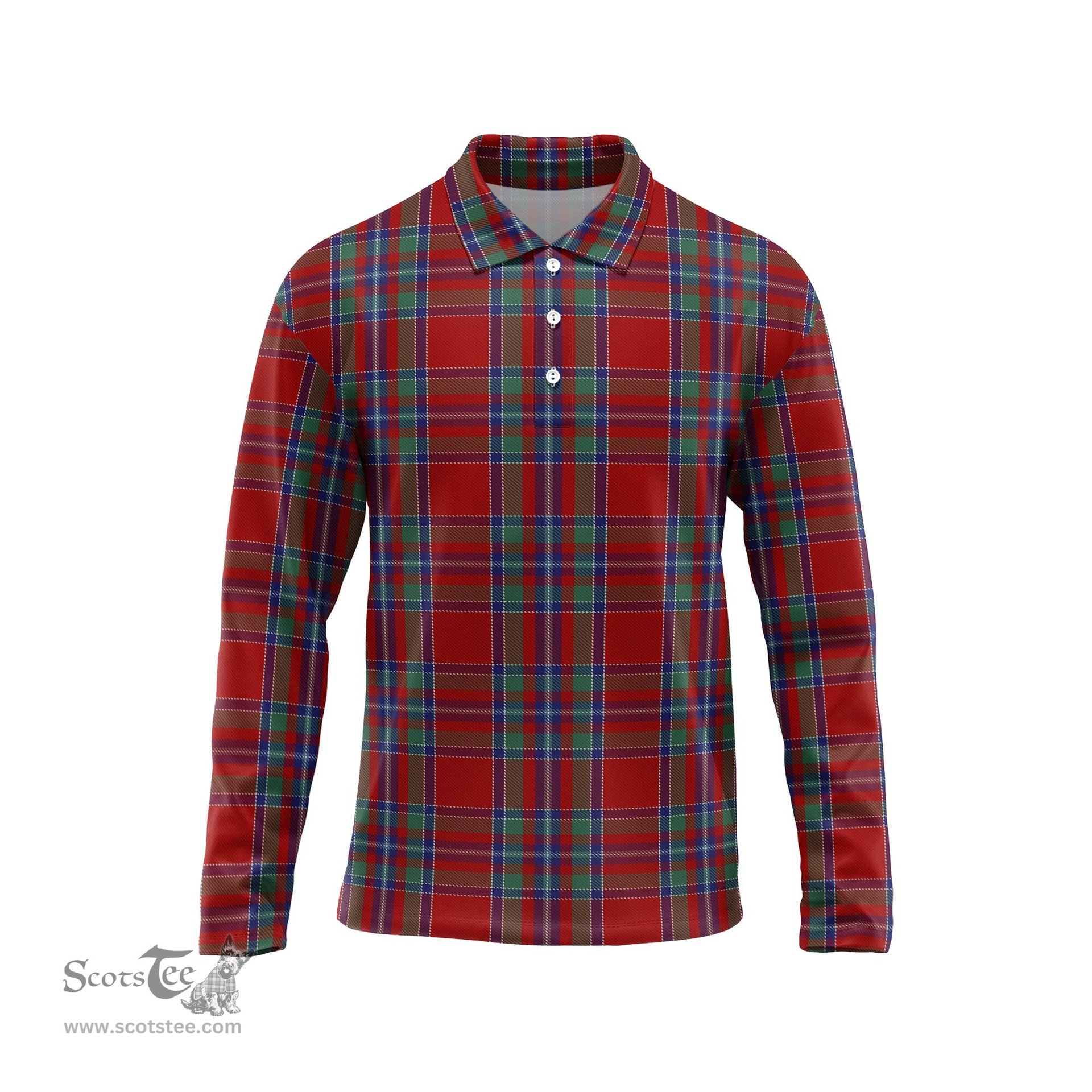 Scottish Spens Tartan Long Sleeve Plaid Polo Shirt