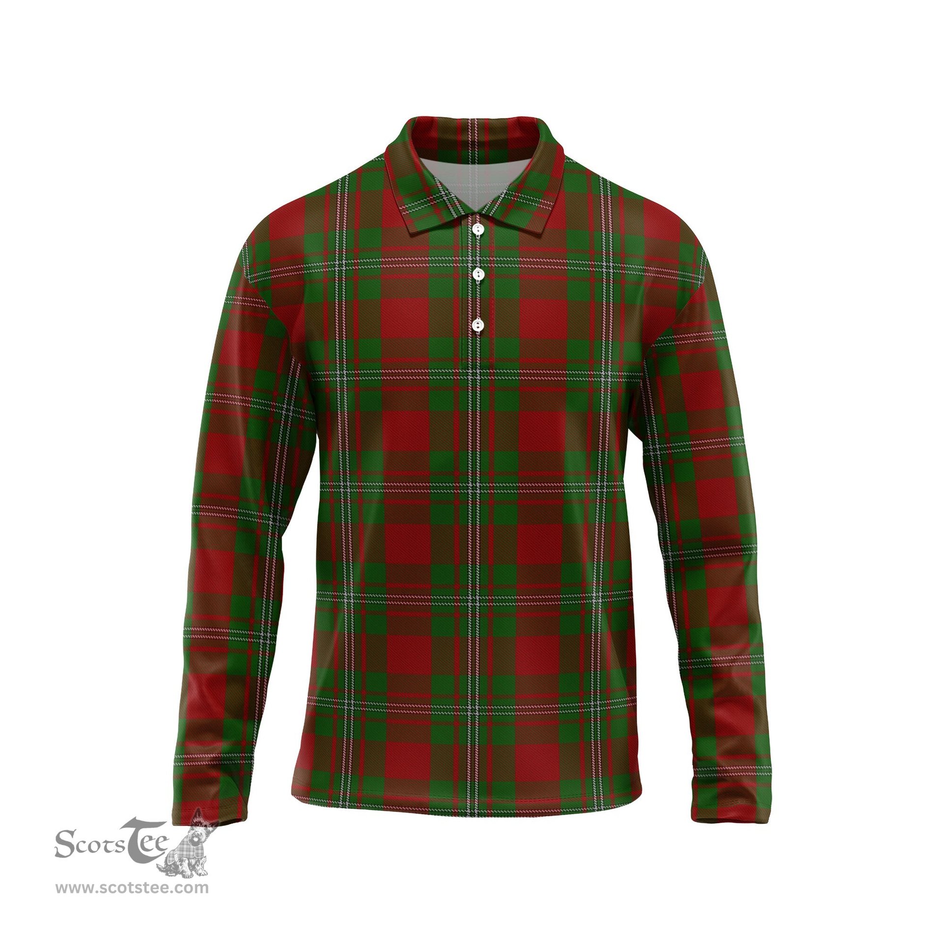 Scottish Strange Tartan Long Sleeve Plaid Polo Shirt