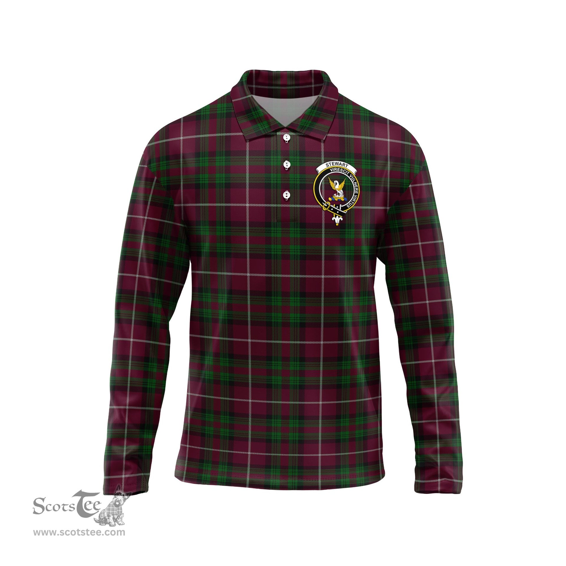 Scottish Stewart of Bute Hunting Clan Crest Tartan Polo Long Sleeve Plaid Polo Shirt