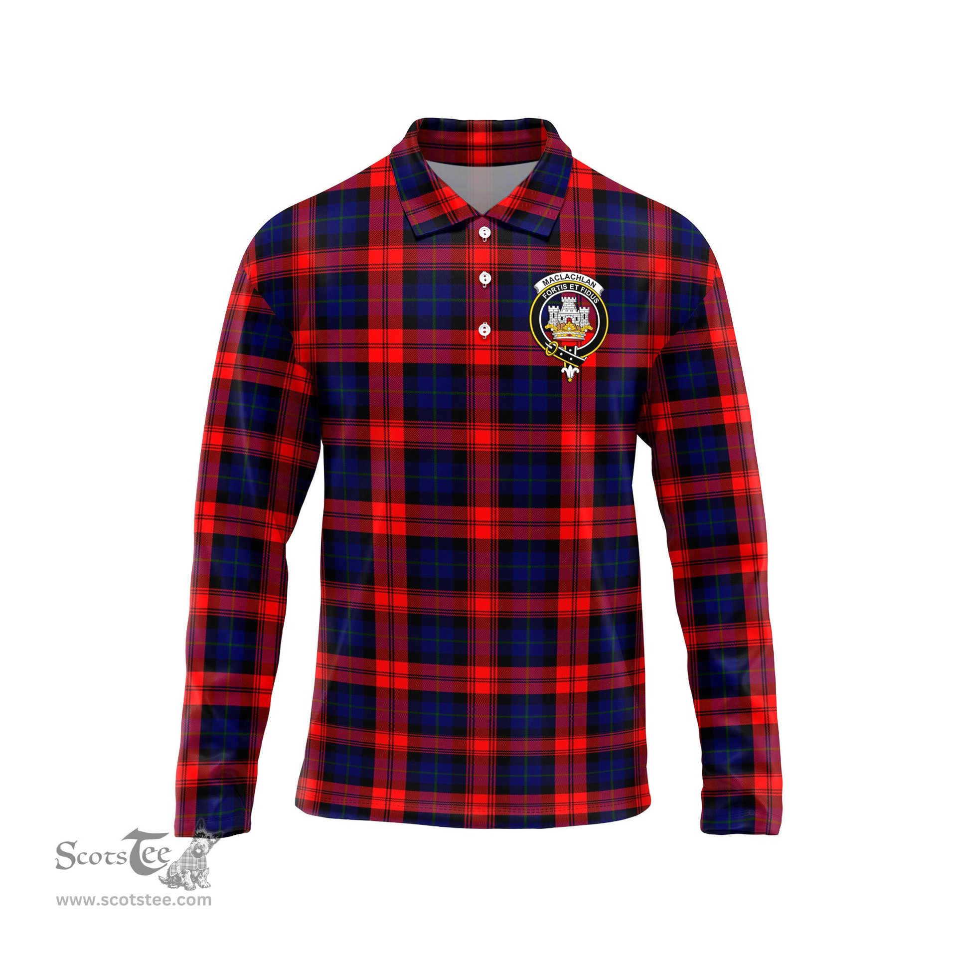Scottish MacLachlan Modern Clan Crest Tartan Polo Long Sleeve Plaid Polo Shirt