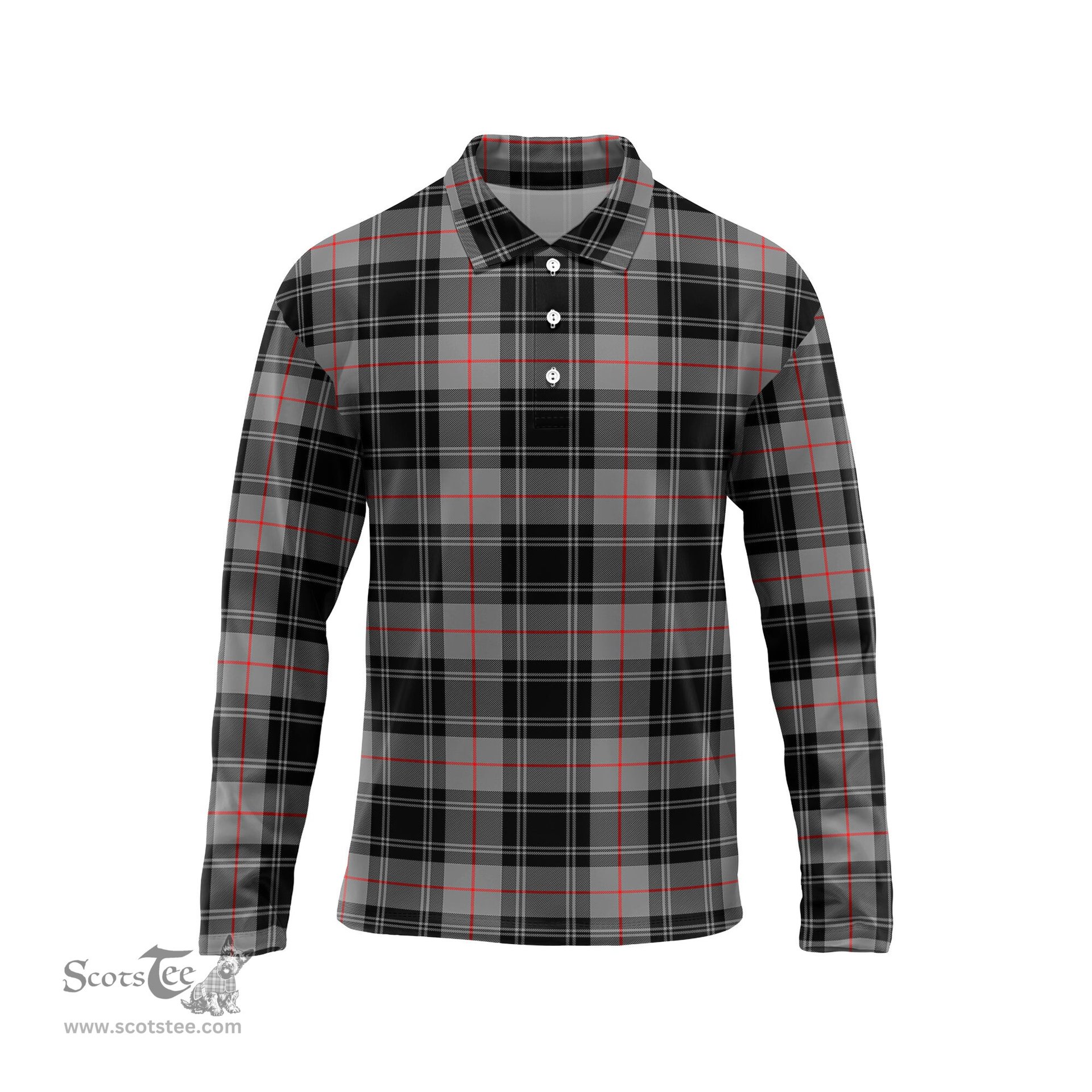 Scottish Moffat Modern Tartan Long Sleeve Plaid Polo Shirt