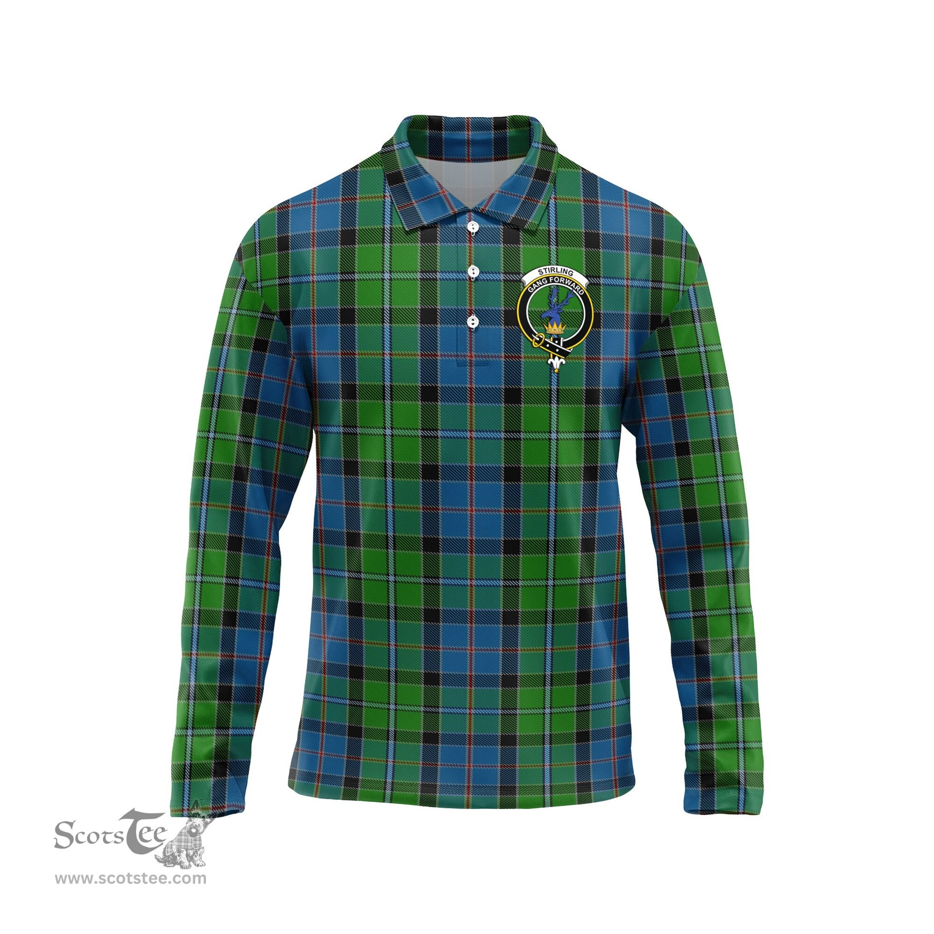 Scottish Stirling Clan Crest Tartan Polo Long Sleeve Plaid Polo Shirt