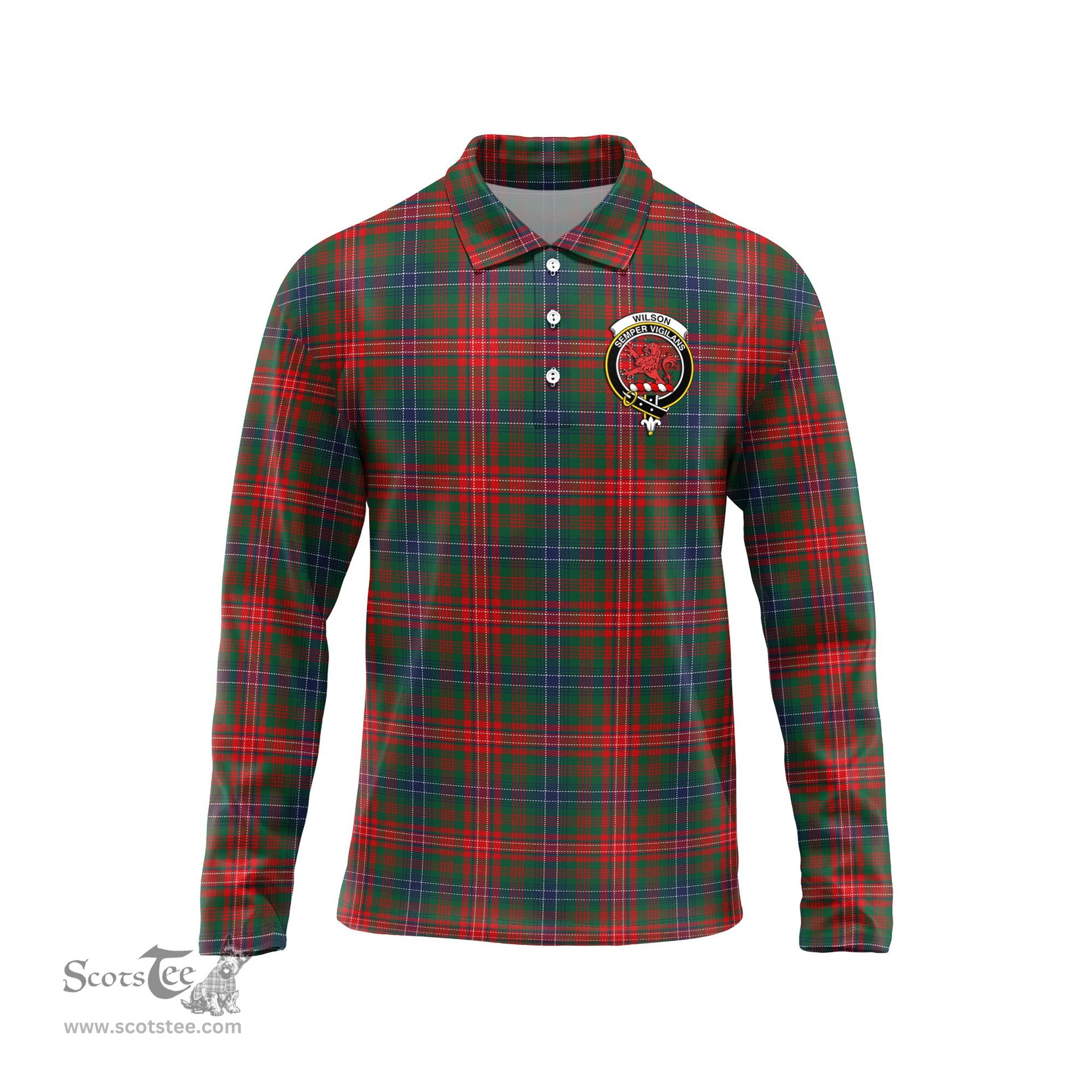 Scottish Wilson Modern Clan Crest Tartan Polo Long Sleeve Plaid Polo Shirt