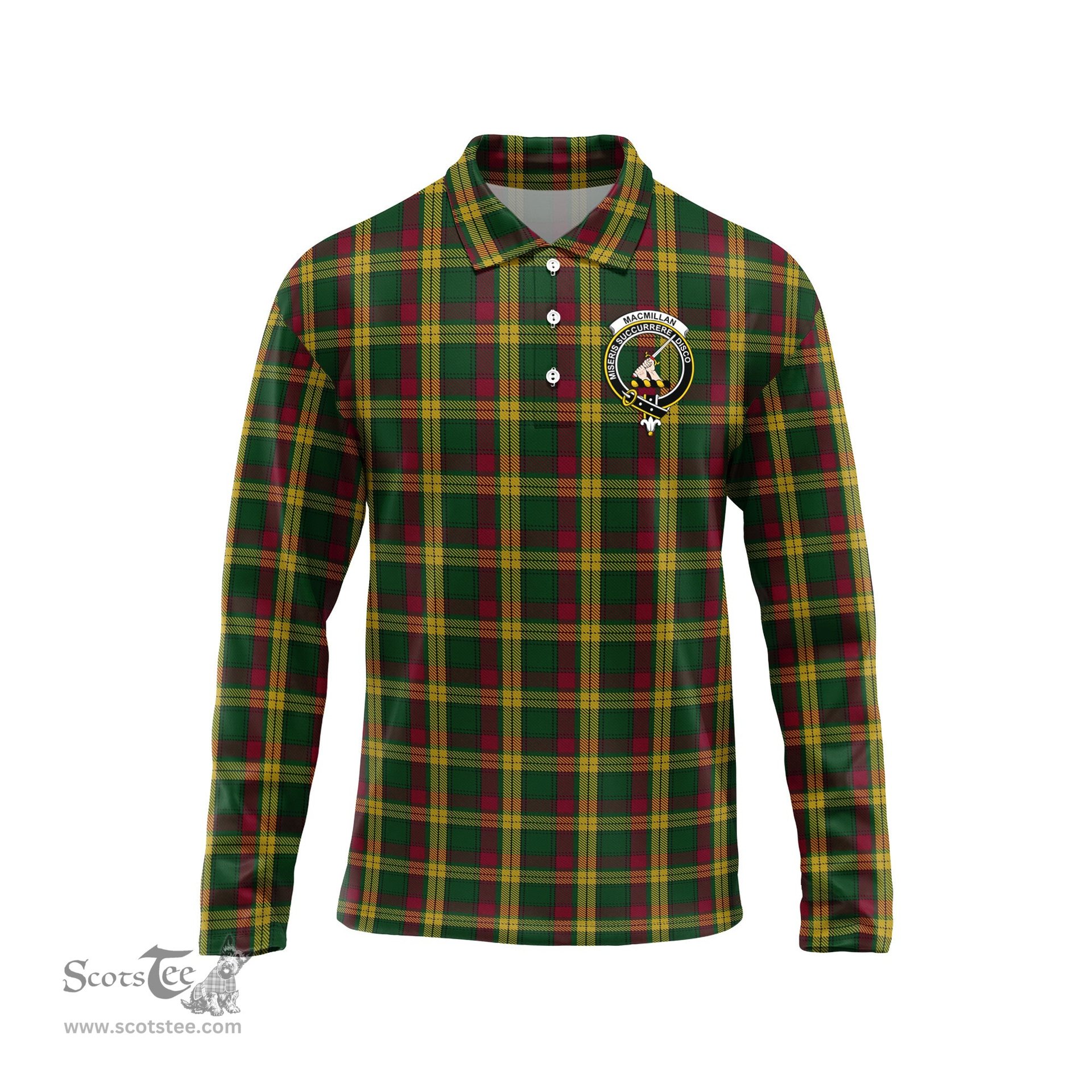 Scottish MacMillan Ancient Clan Crest Tartan Polo Long Sleeve Plaid Polo Shirt