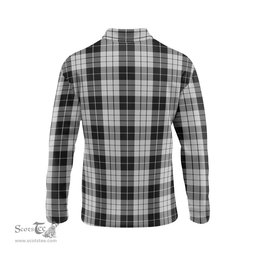 Scottish MacLeod Black and White Tartan Long Sleeve Plaid Polo Shirt