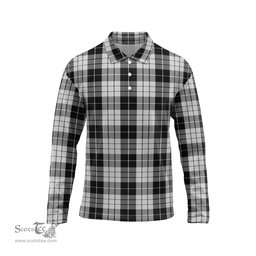 Scottish MacLeod Black and White Tartan Long Sleeve Plaid Polo Shirt