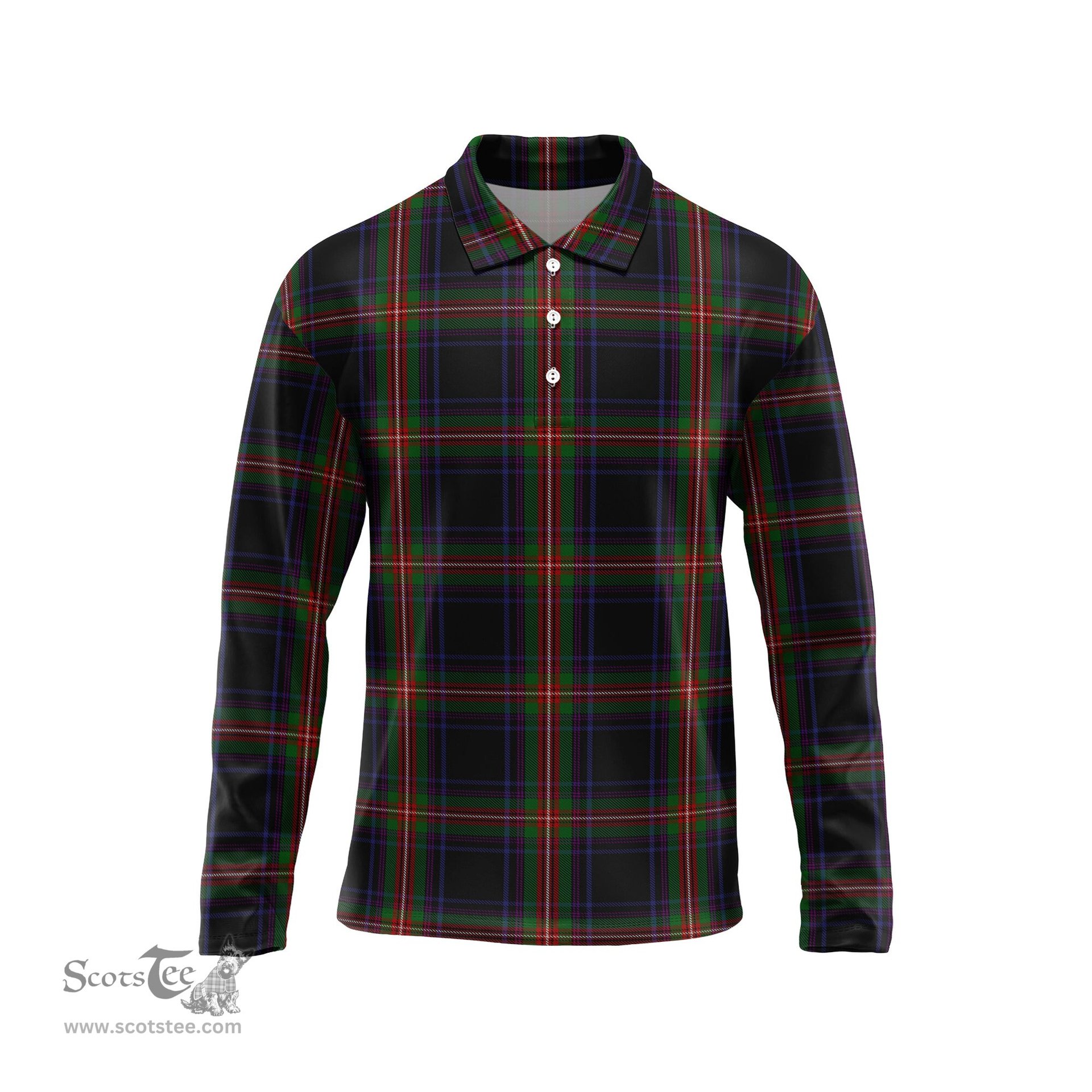 Scottish Watt Tartan Long Sleeve Plaid Polo Shirt