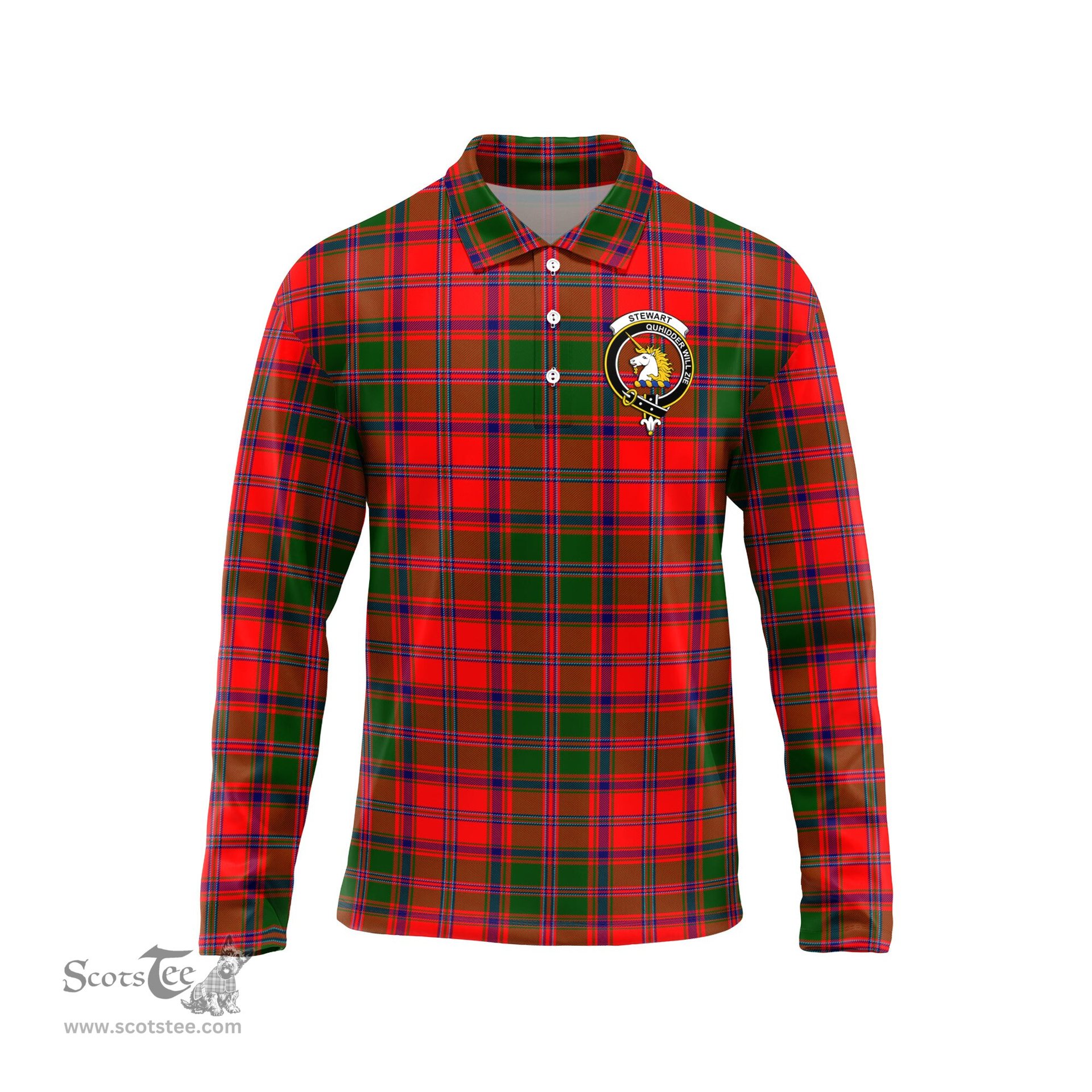 Scottish Stewart of Appin Modern Clan Crest Tartan Polo Long Sleeve Plaid Polo Shirt