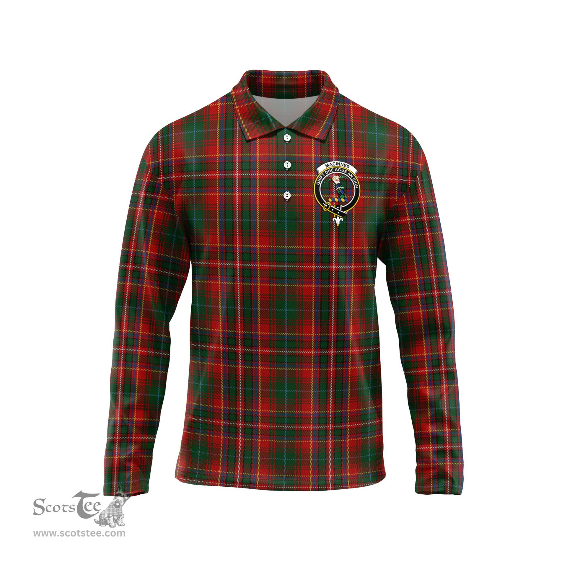Scottish MacInnes Hastie Clan Crest Tartan Polo Long Sleeve Plaid Polo Shirt