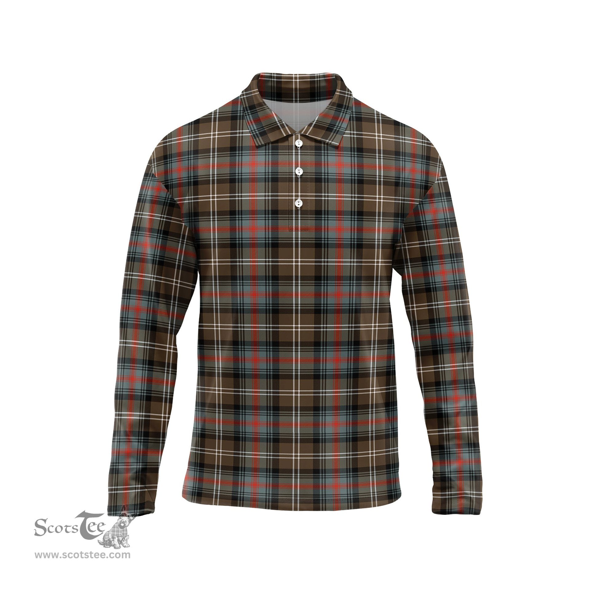 Scottish Sutherland Weathered Tartan Long Sleeve Plaid Polo Shirt