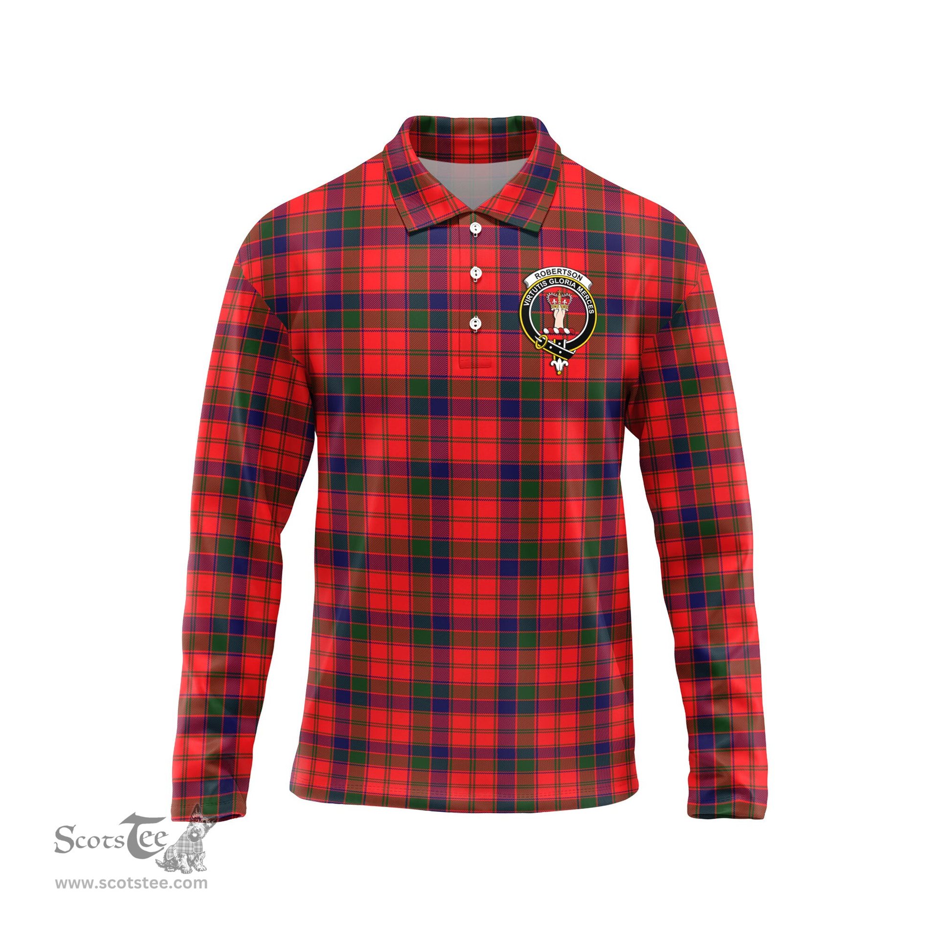Scottish Robertson Modern Clan Crest Tartan Polo Long Sleeve Plaid Polo Shirt