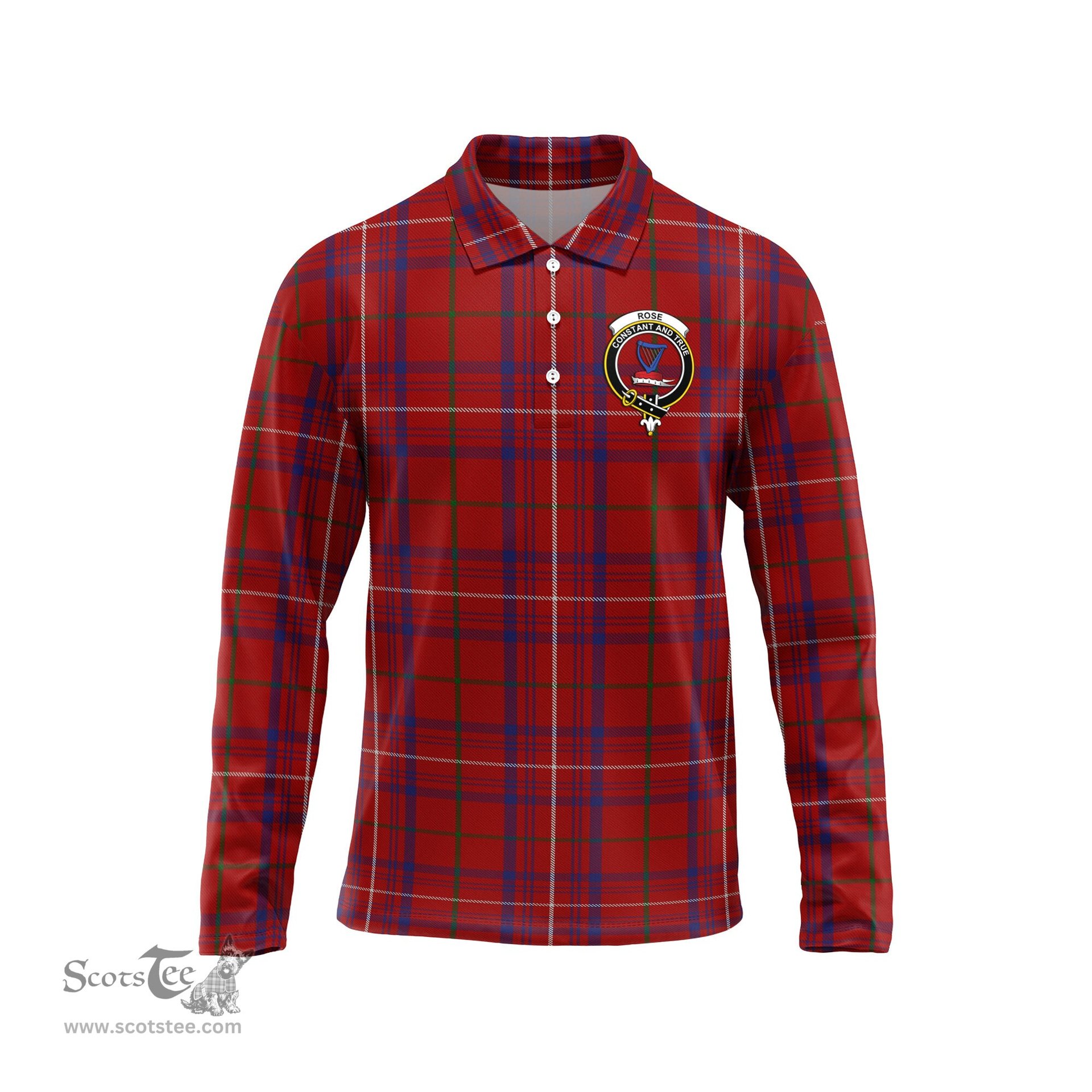 Scottish Rose Clan Crest Tartan Polo Long Sleeve Plaid Polo Shirt