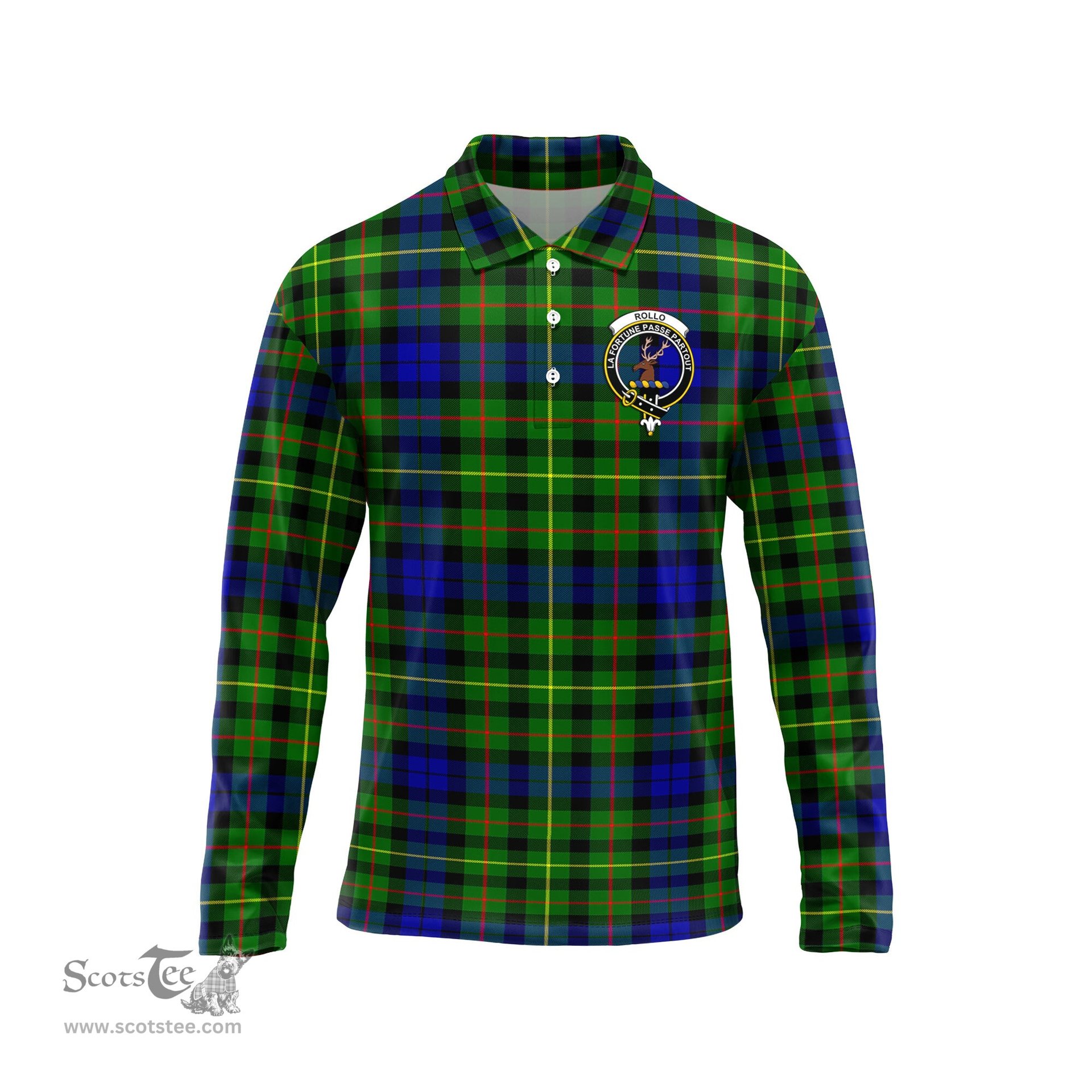 Scottish Rollo Modern Clan Crest Tartan Polo Long Sleeve Plaid Polo Shirt
